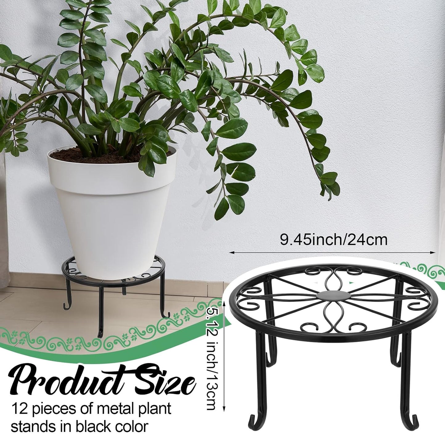 Maitys 12 Pack Metal Plant Stands Outdoor Indoor Heavy Duty Flower Potted Holder Anti-Rust Plant Pot Shelf Round Flower