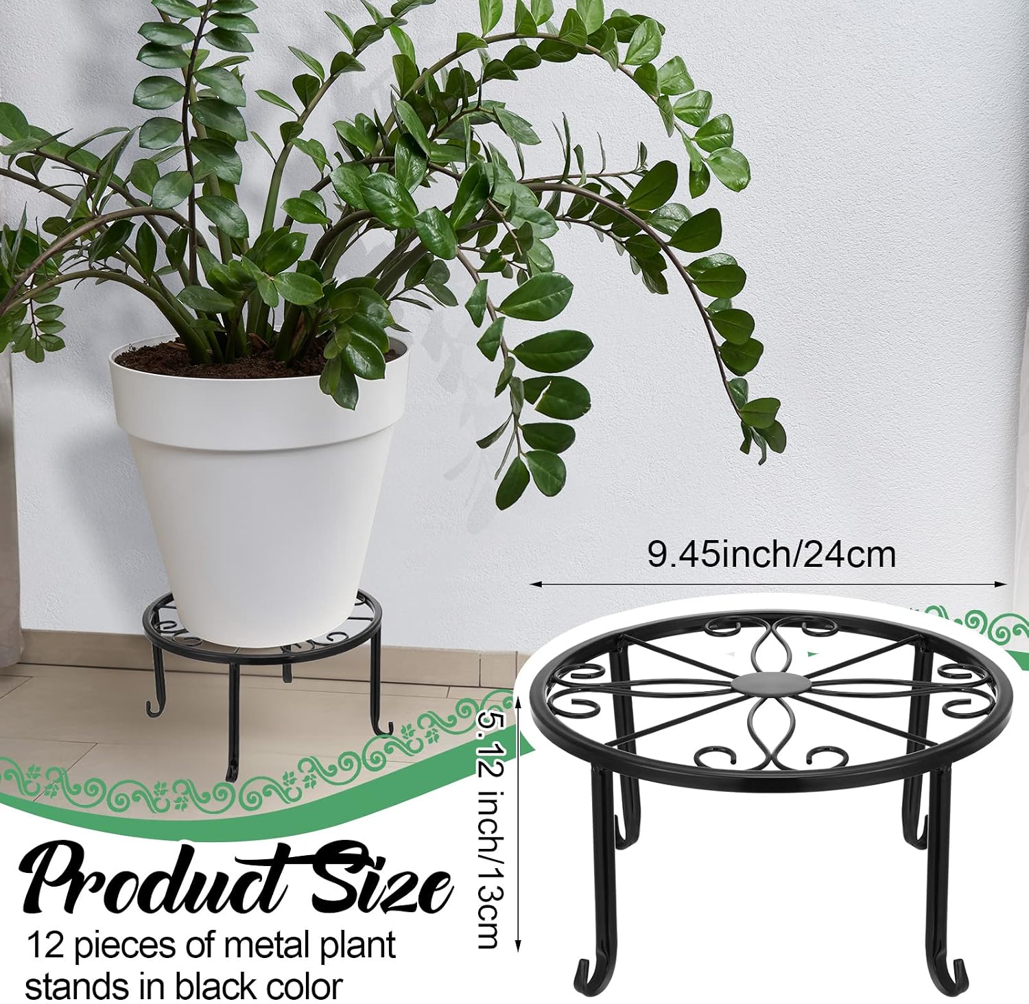 Maitys 12 Pack Metal Plant Stands Outdoor Indoor Heavy Duty Flower Potted Holder Anti-Rust Plant Pot Shelf Round Flower