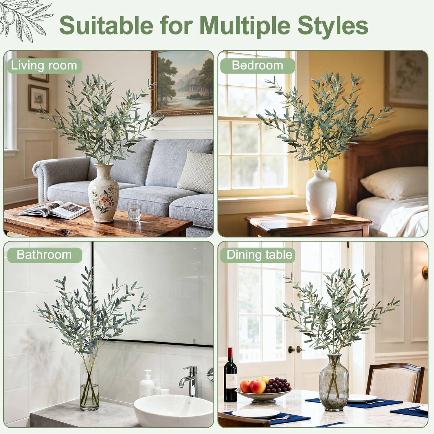 Bendable Faux Olive Branches / 35 Inch / Set of 4