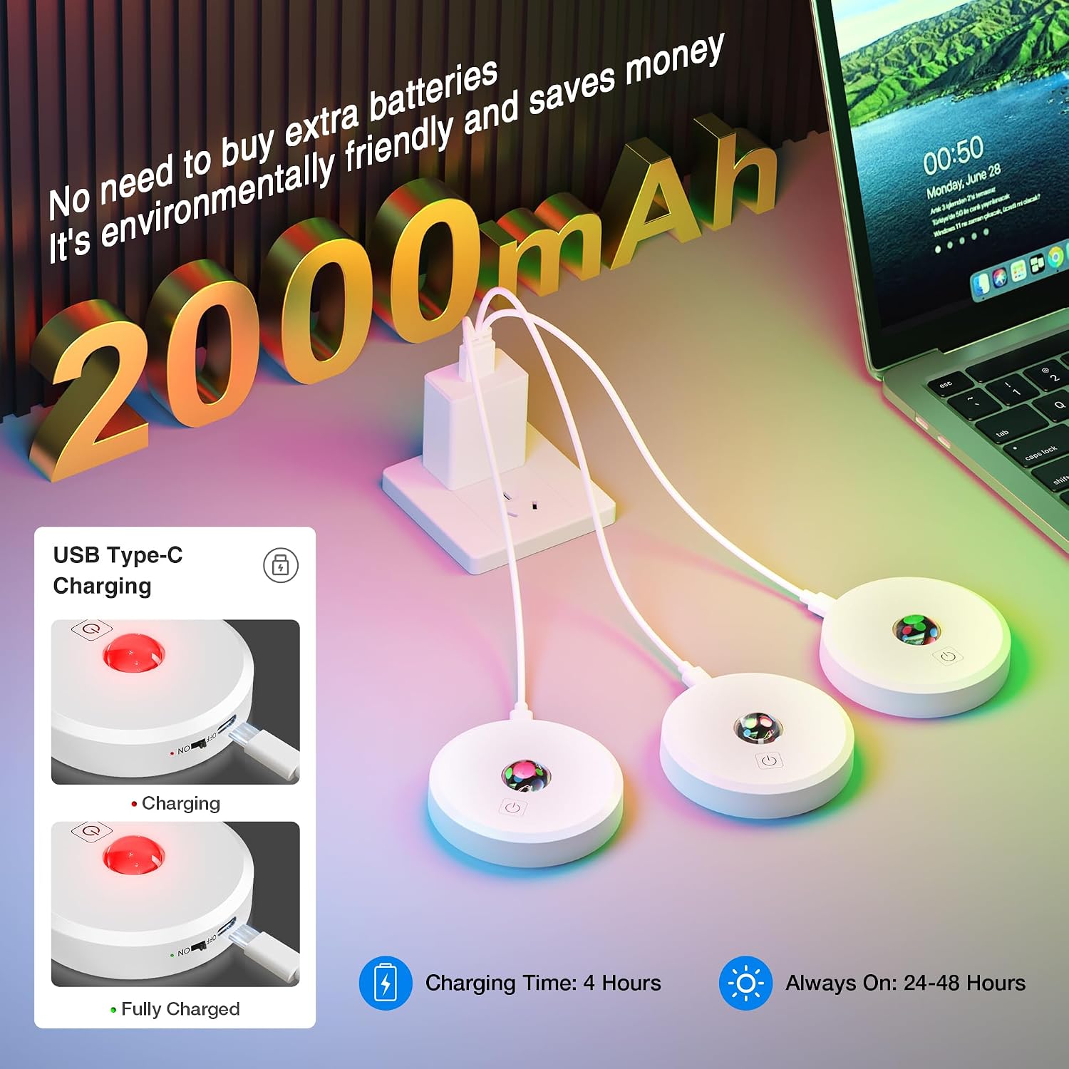 RGB Puck Lights with Remote Control,Under Cabinet Lighting,white,5PCS | 2000mAh Battery Operated Tap Lights