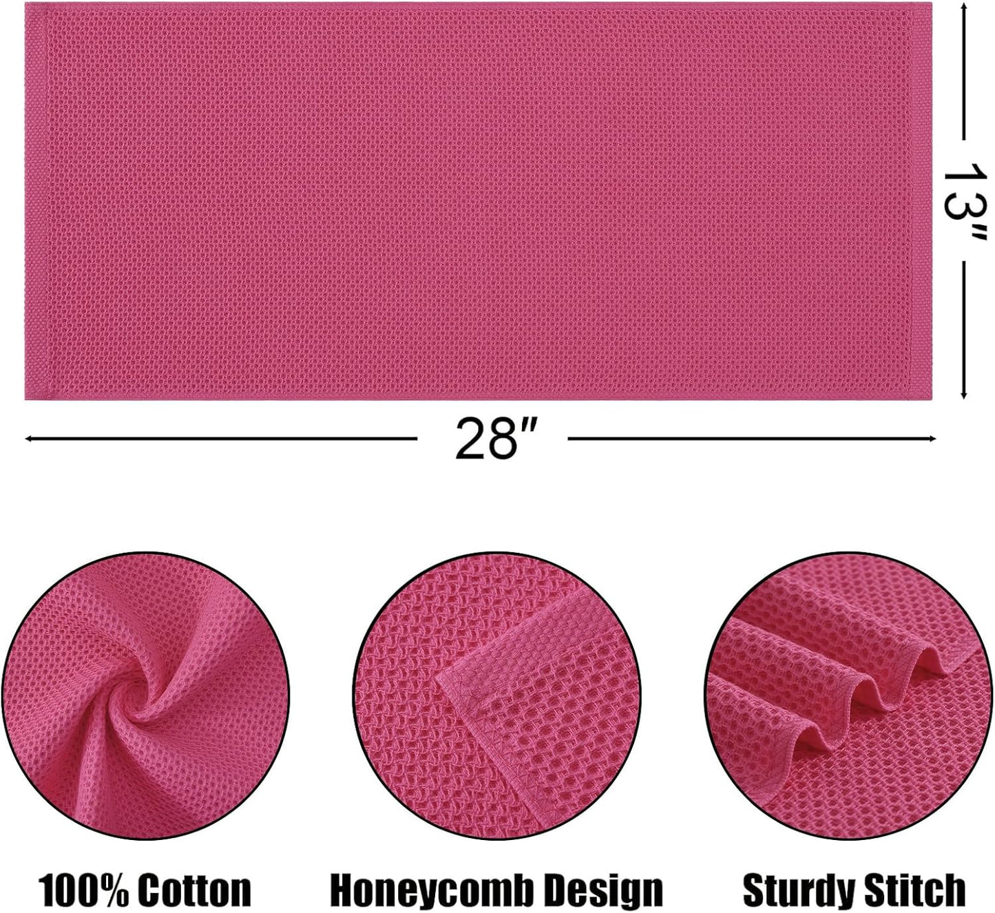 Kitinjoy 100% Cotton Waffle 12-Pack Kitchen Towels, 13" x 28", Hot Pink | Super Soft, Ultra-Absorbent, Fast Drying