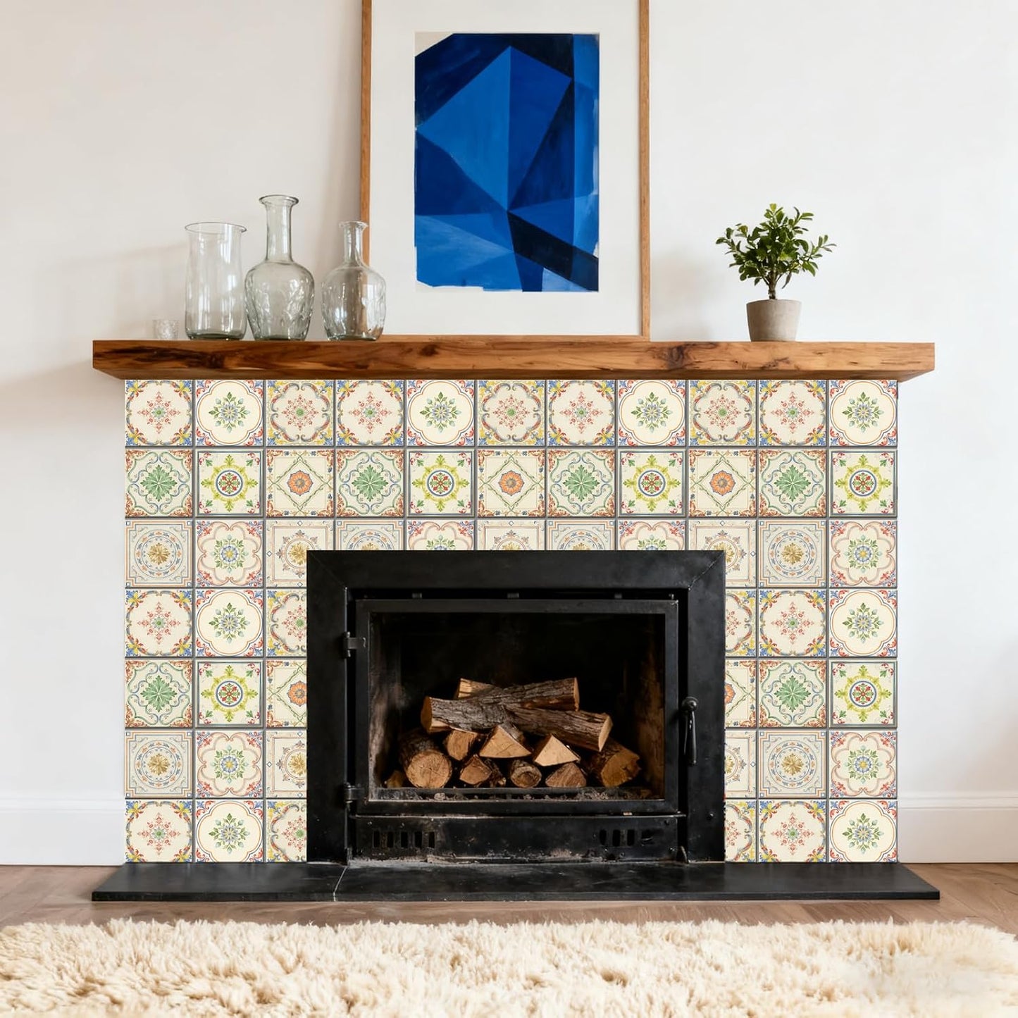 9 Styles Tile Sticker Colorful Patten Wall Tile Stickers Waterproof / Retro Beige Patten / Set of 36