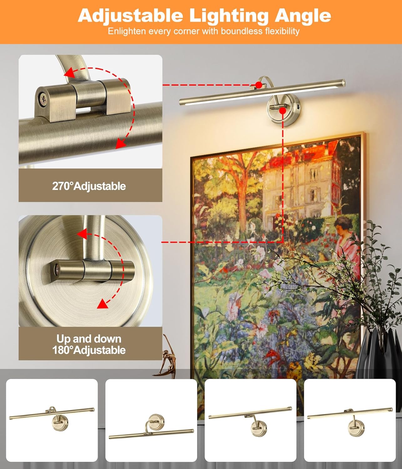 Battery Operated Picture Light, Cordless Art Light with Remote Control, Photo Frame Light with 5000mAh Battery, 3 Color