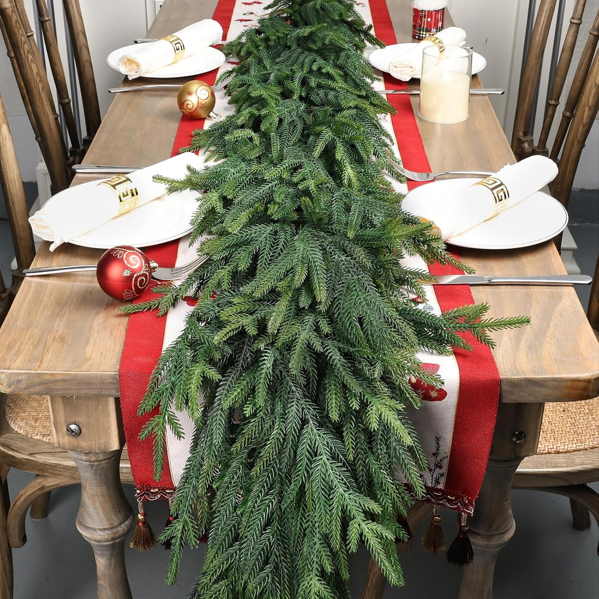 Artgar 24Ft (4 * 6ft) Christmas Pine Garland, 4 Pcs Real Touch Pine Garland | Artificial Realistic Greenery Garlands