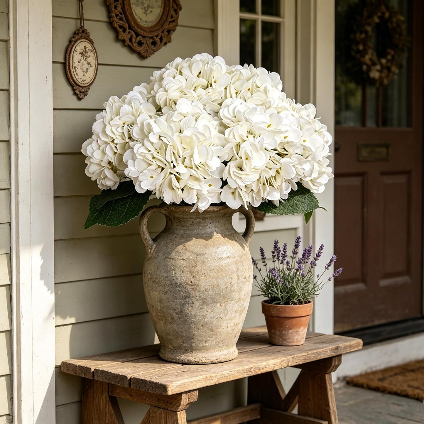 Hydrangea Artificial Flowers Silk Fake Hydrangeas Faux Hydrangea Flowers / White / Set of 6