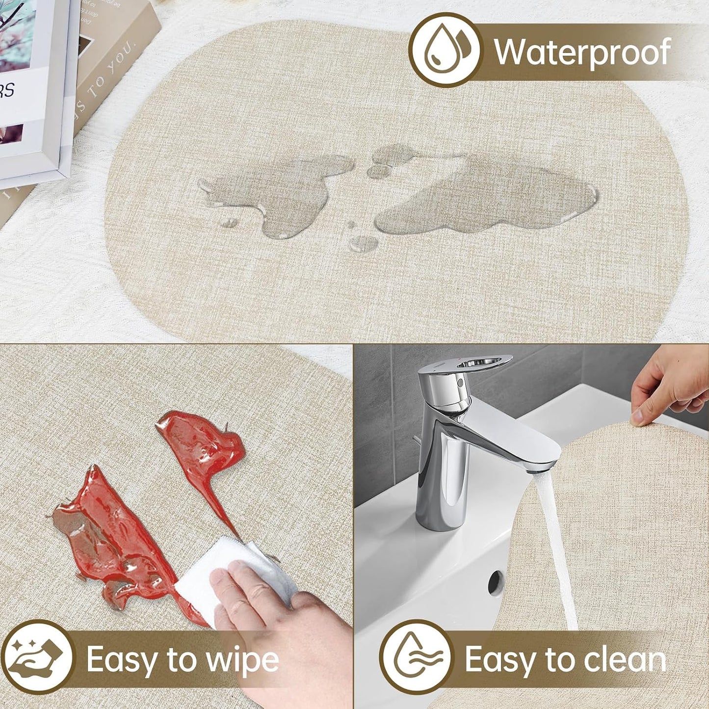 Faux Leather Placemats Set of 6 with Matching Coasters, Heat Resistant PU Oval Placemats, Waterproof Wipeable Washable