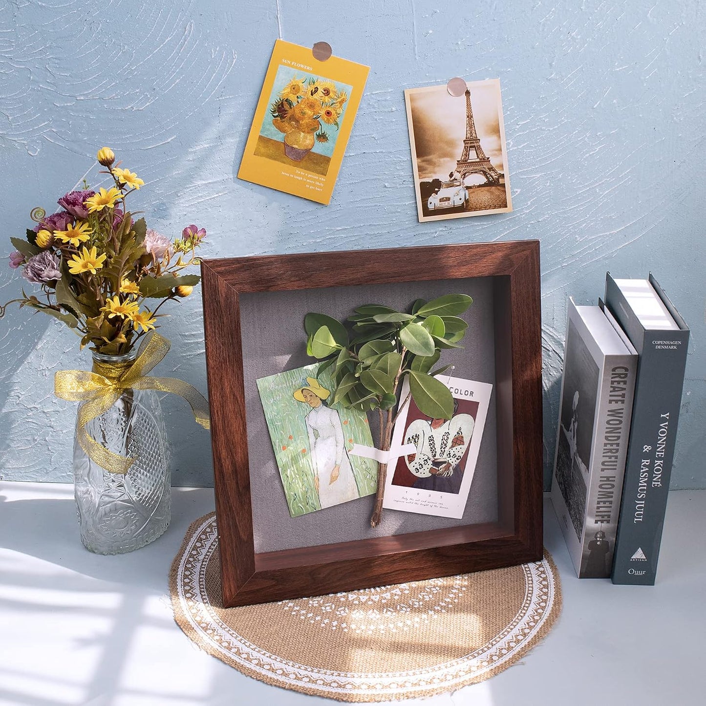 Frametory 11x11 Shadow Box Frame Display Case, 2-inch Depth (Walnut) | Strengthened Glass Cover, Display Box for Wall