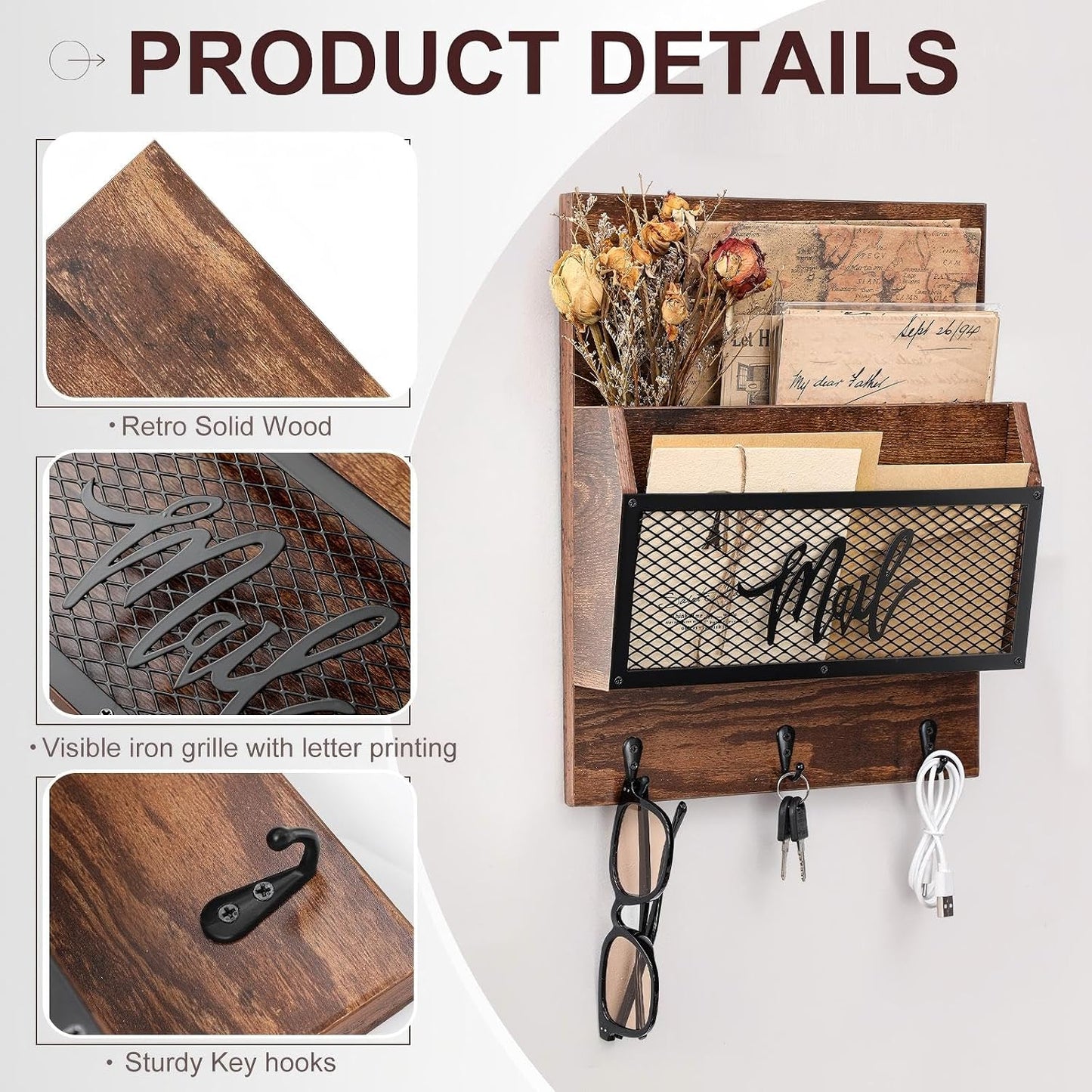 3 Hooks Indoor Wooden Wall / Brown / Classics