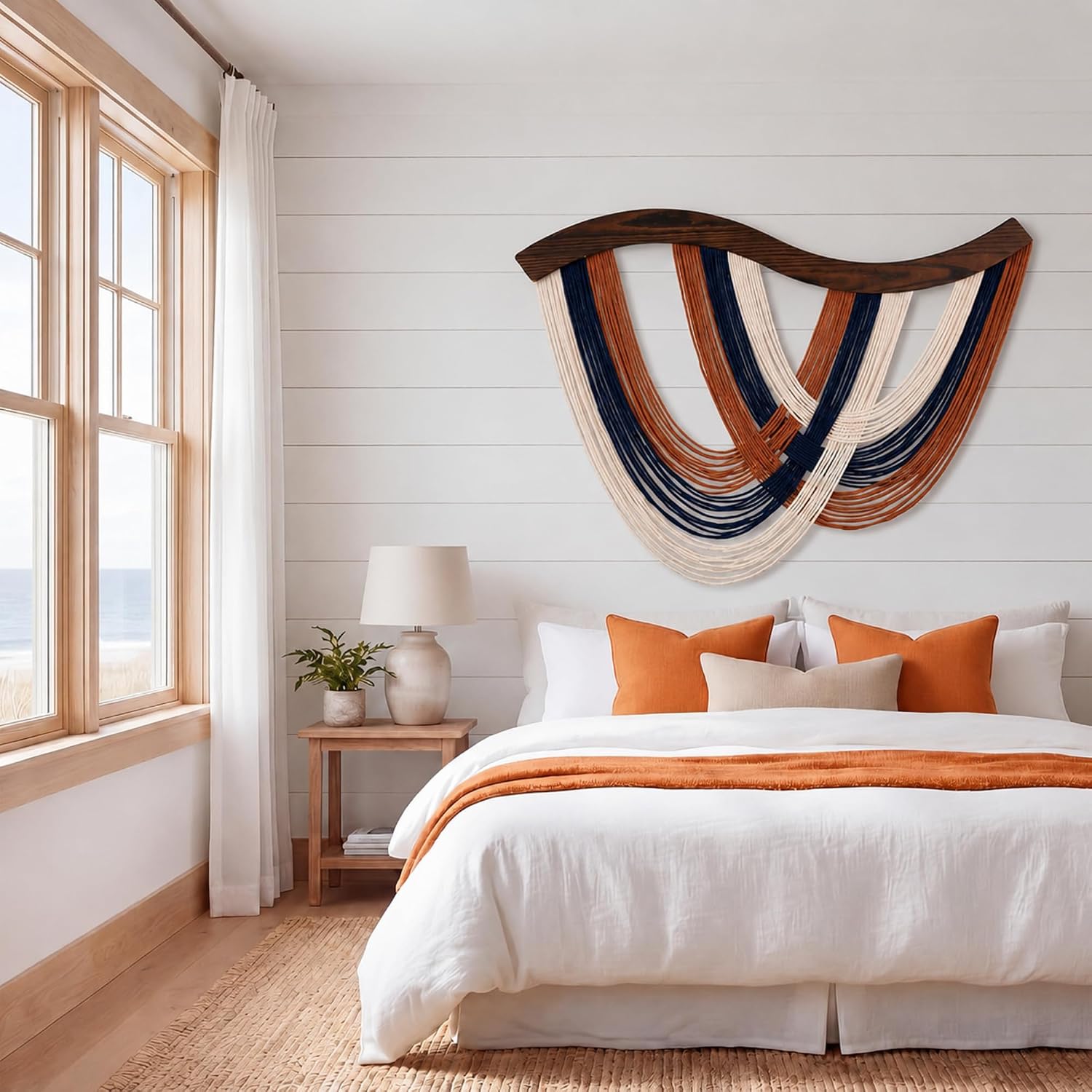 Boho Decor Handmade Cotton Rope Tapestry / Modern Bohemian / Navy