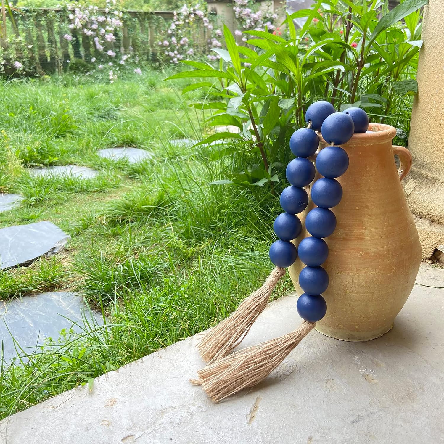 60" Long Extra Large Wood Bead Garland in Navy Blue / 5 Navy Blue / 60 Inches