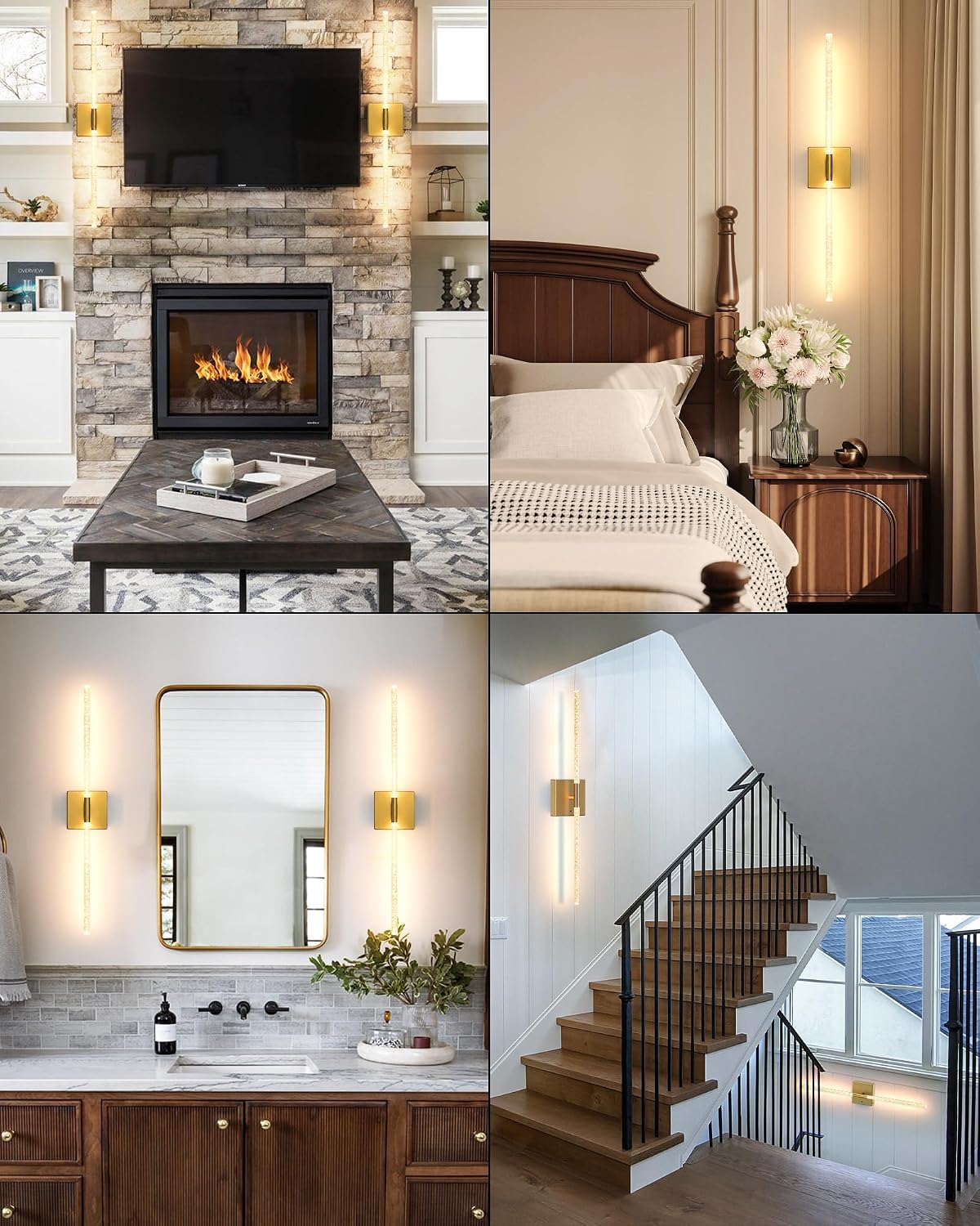 Wall Sconce Set of 2: Gold Rechargeable Wireless Magnetic Install, Crystal | 10000mAh Battery Operated, 360° Rotatable