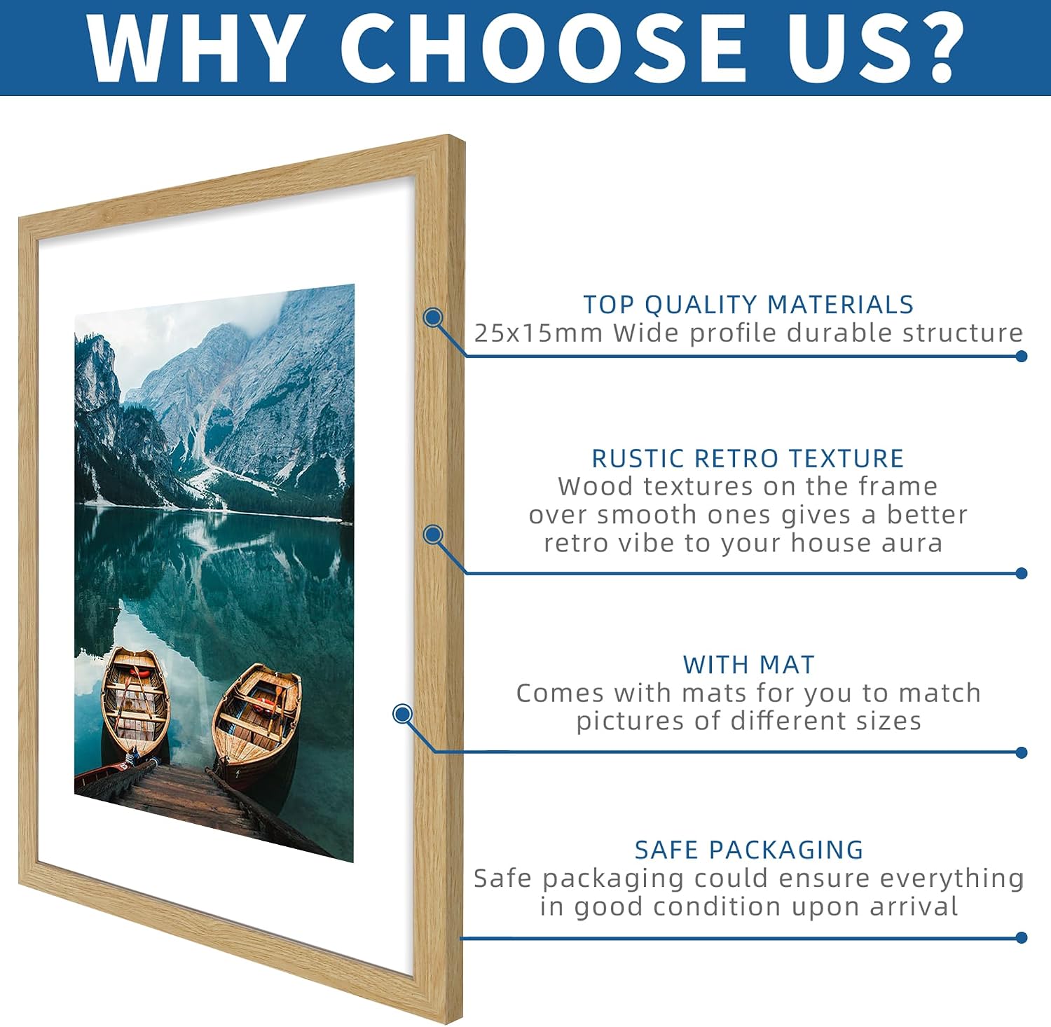 Hongkee 16x24 Frame Set of 2, Natural Oak Wood Style - Display 16 x 24 Picture without Mat or 12x18 Picture with Mat