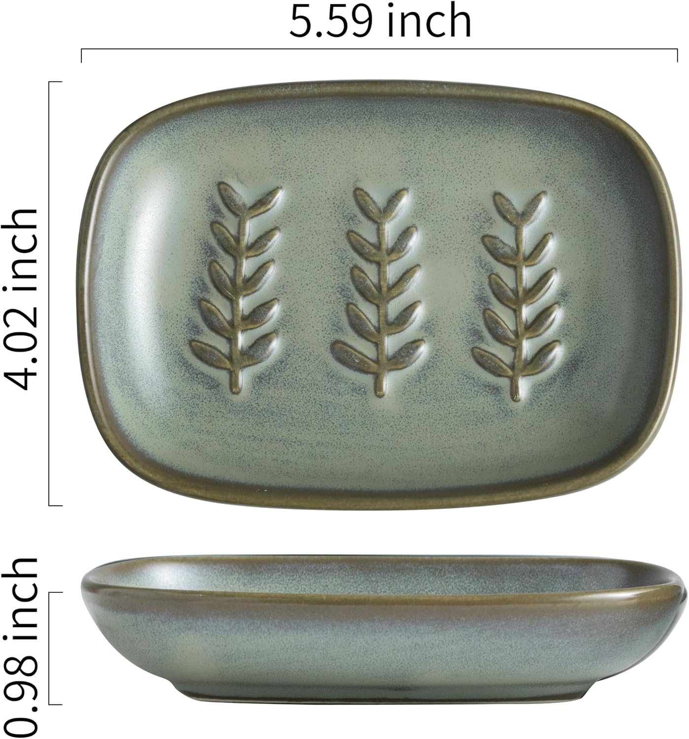 Ceramic Soap Dish Bar Soap Holder for Shower / Dark Green / Leaf Design