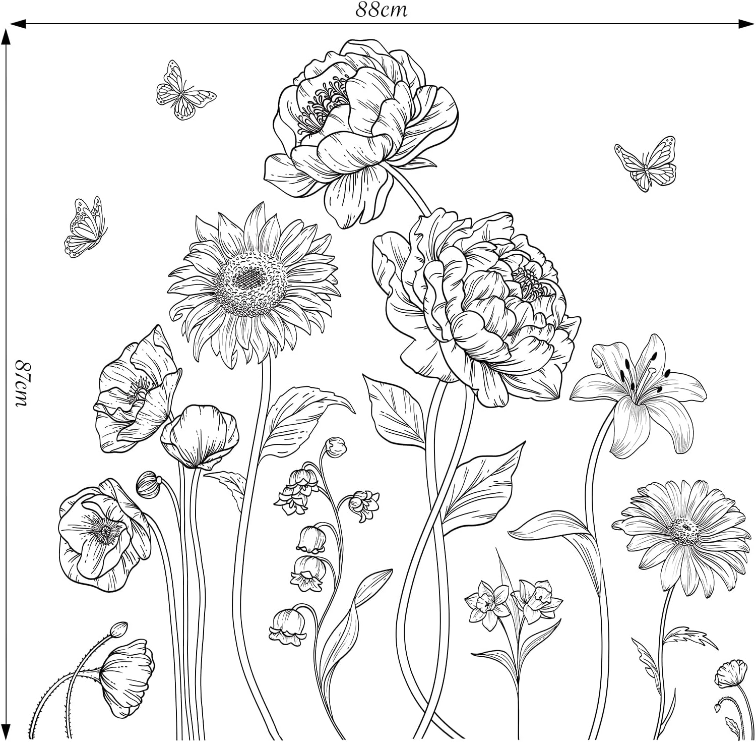 Vinyl Simple Garden Flower Wall Sticker / Black Boho Flower