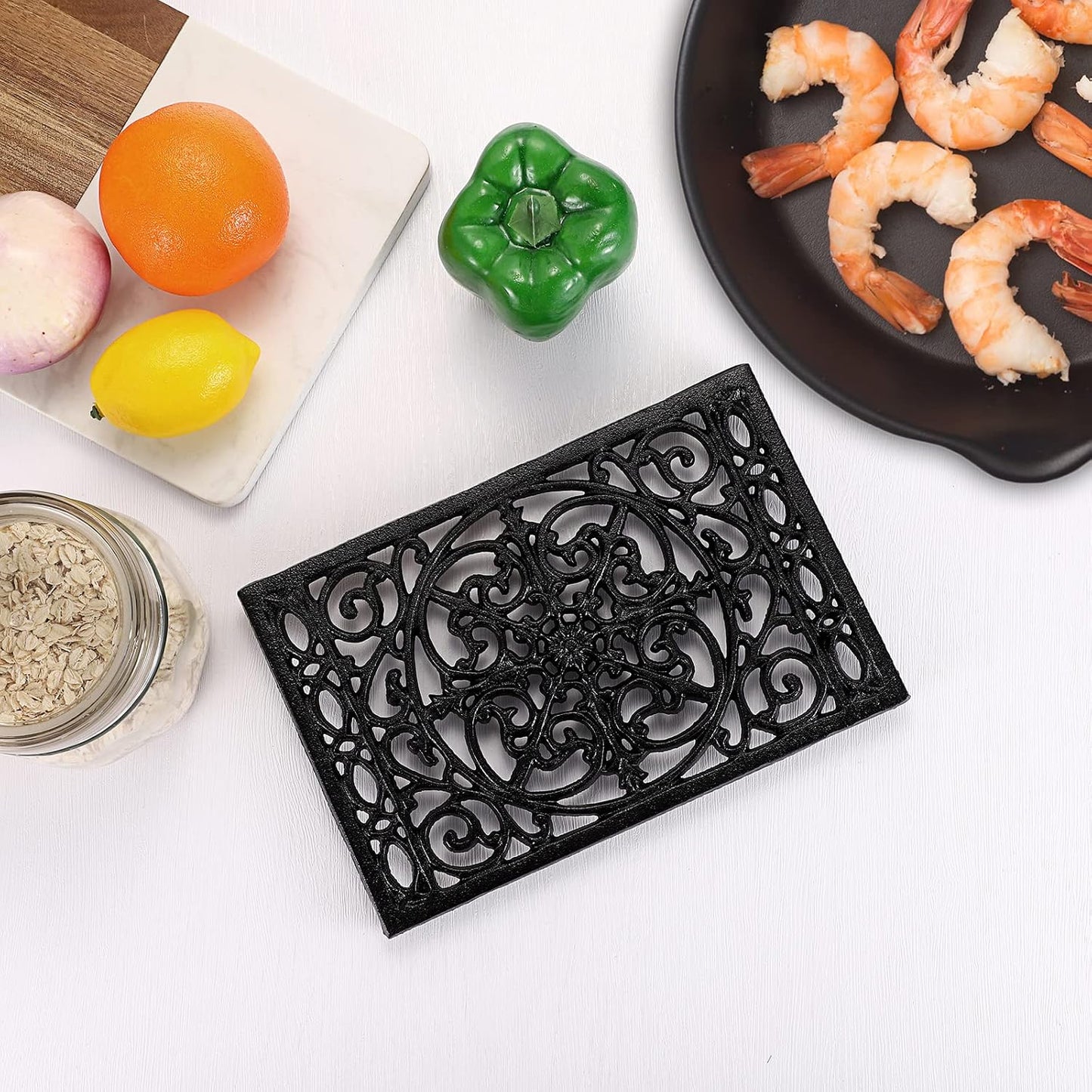Sumnacon Cast Iron Trivet 2Pcs Heat Resistant Trivets for Hot Pots and Pans | Rustic Metal Trivets with Rubber Feets