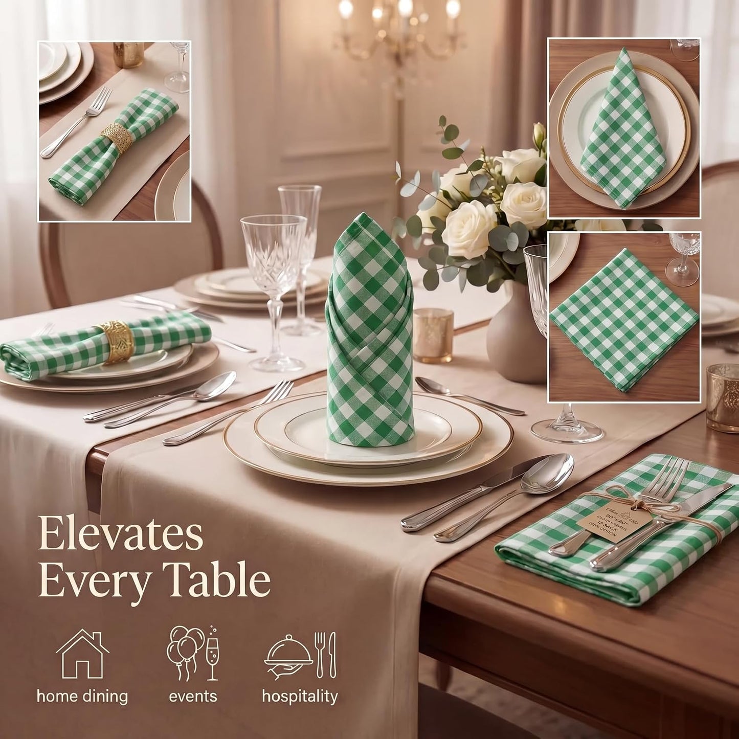 Urban Villa Cloth Napkins Cotton 20x20 (Set of 12) Hunter White