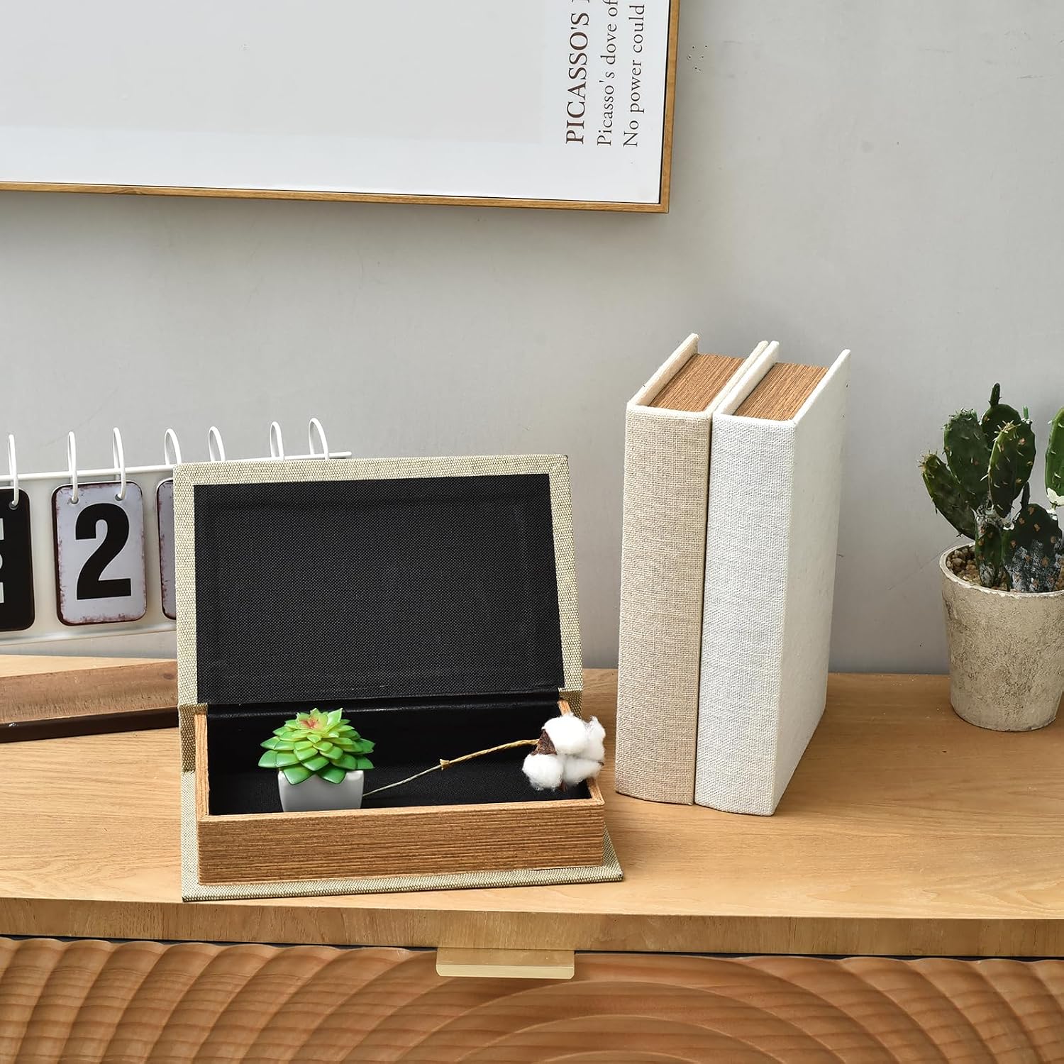 Modern Linen and Wood Decorative Faux Book Boxes / Taupe,beige,off-white / Set of 10
