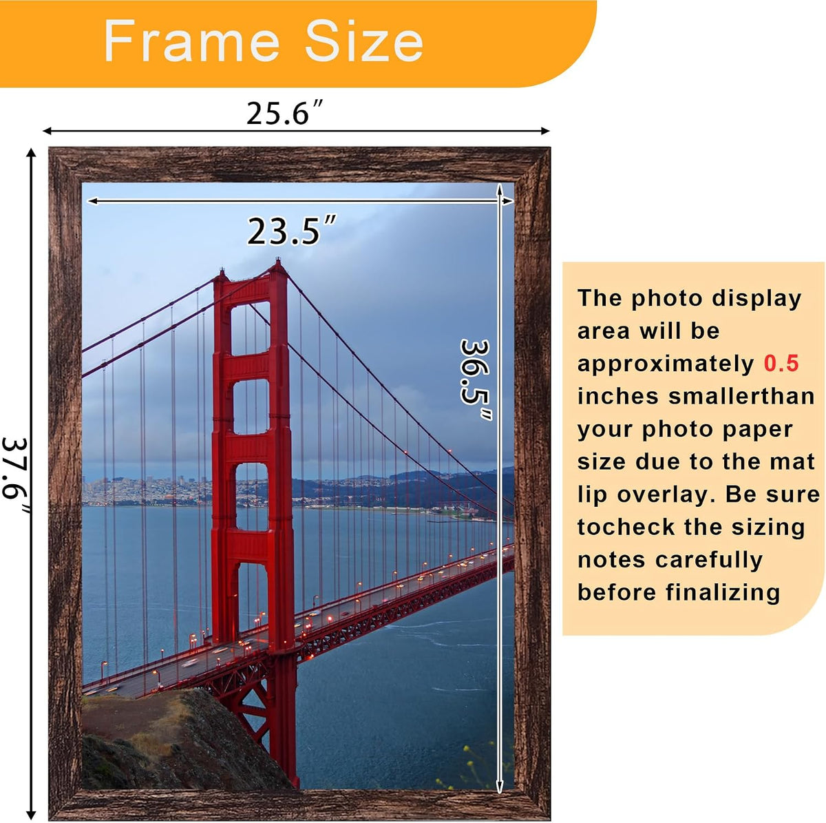 BESCRCL 24x36 Poster Frame Display 24 x 36 inches, Photo Frames for Wall Hanging, Engineered Wood, Brown, 1 Pack