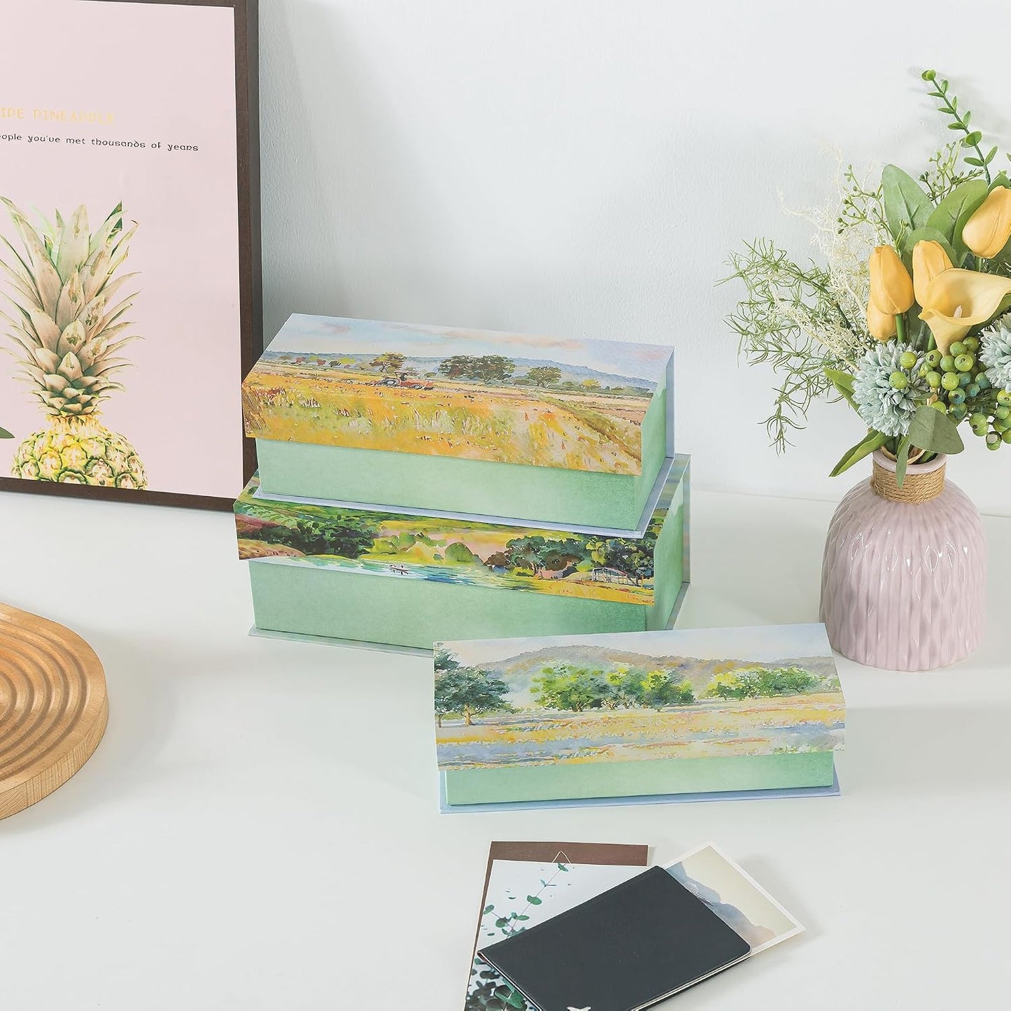 Cardboard Boxes / Decorative Storage Boxes / Pastoral Tranquility / Set of 3