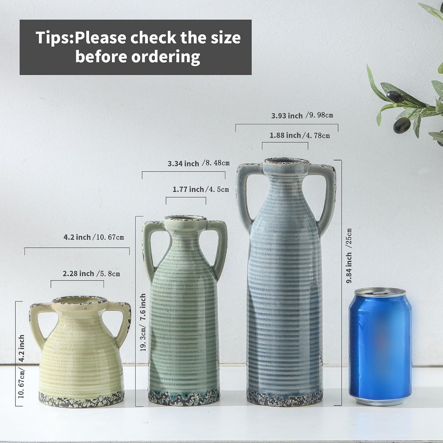 Ceramic Vases / Neutral Rustic Farmhouse Vase / 105-1 / Set of 3