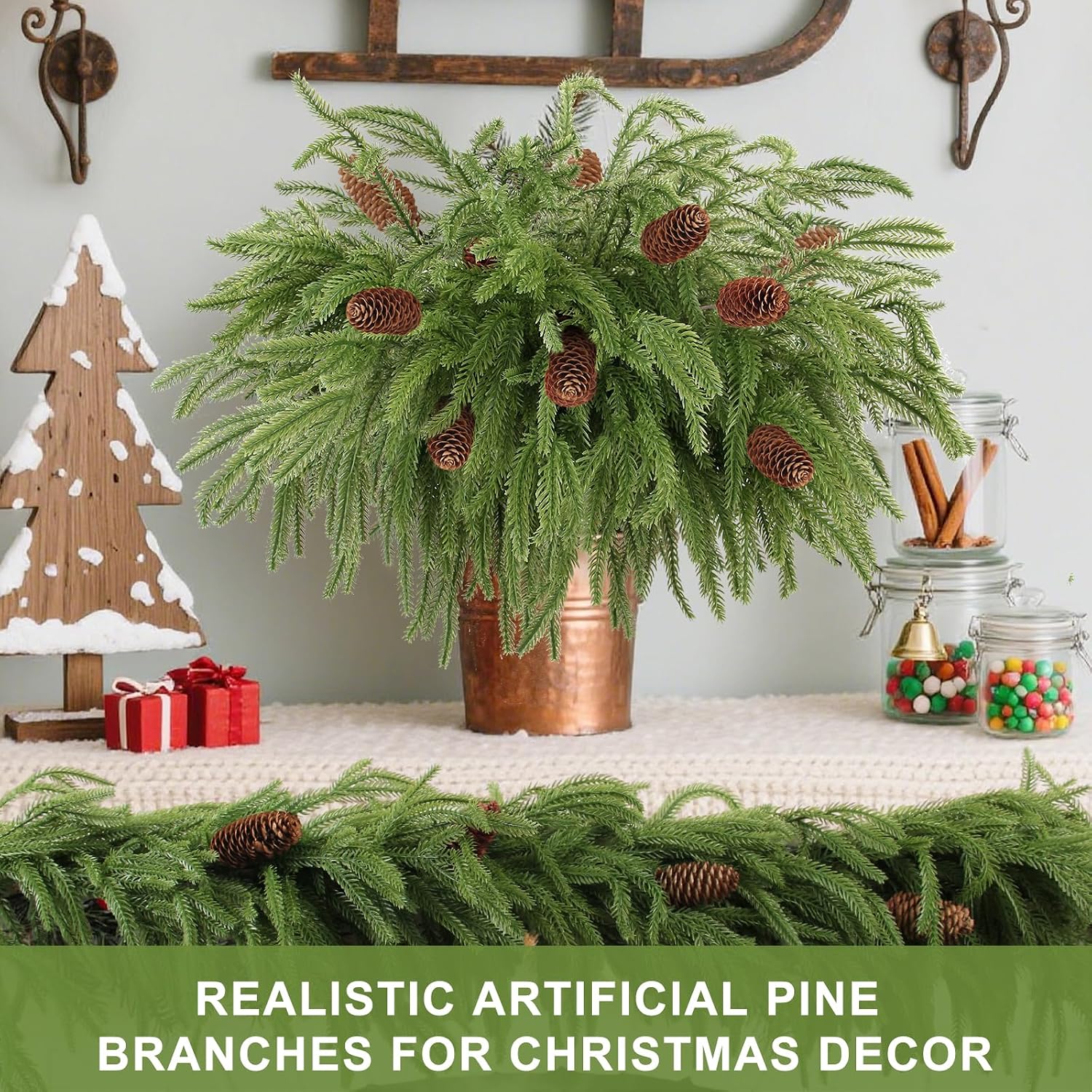 Christmas Norfolk Pine Branches / Pinecone Pick / Set of 18