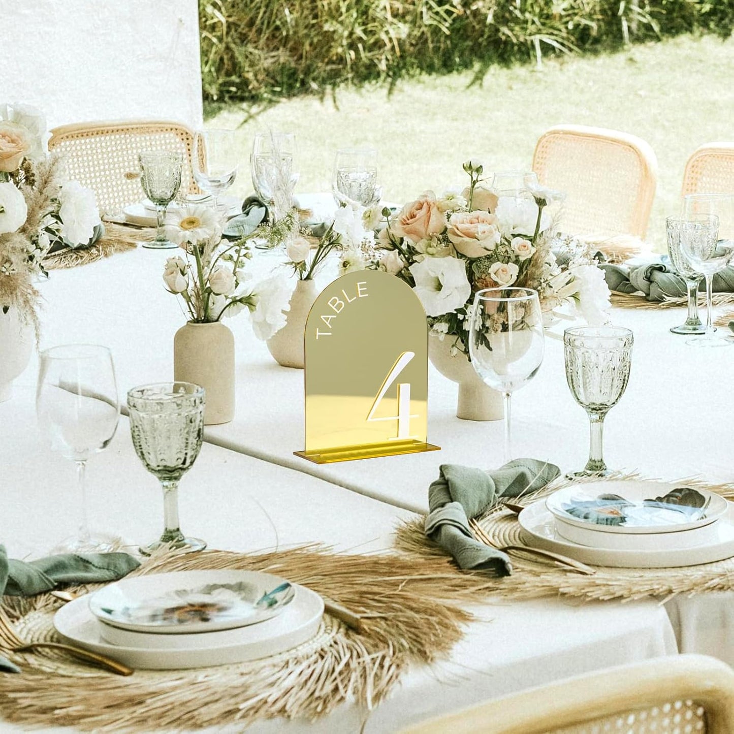 Gold Mirror Arch Wedding Table Numbers 1-15 with Stands | 15 Pack 5x7 Inch Gold Mirror Acrylic Arch Signs with Raised