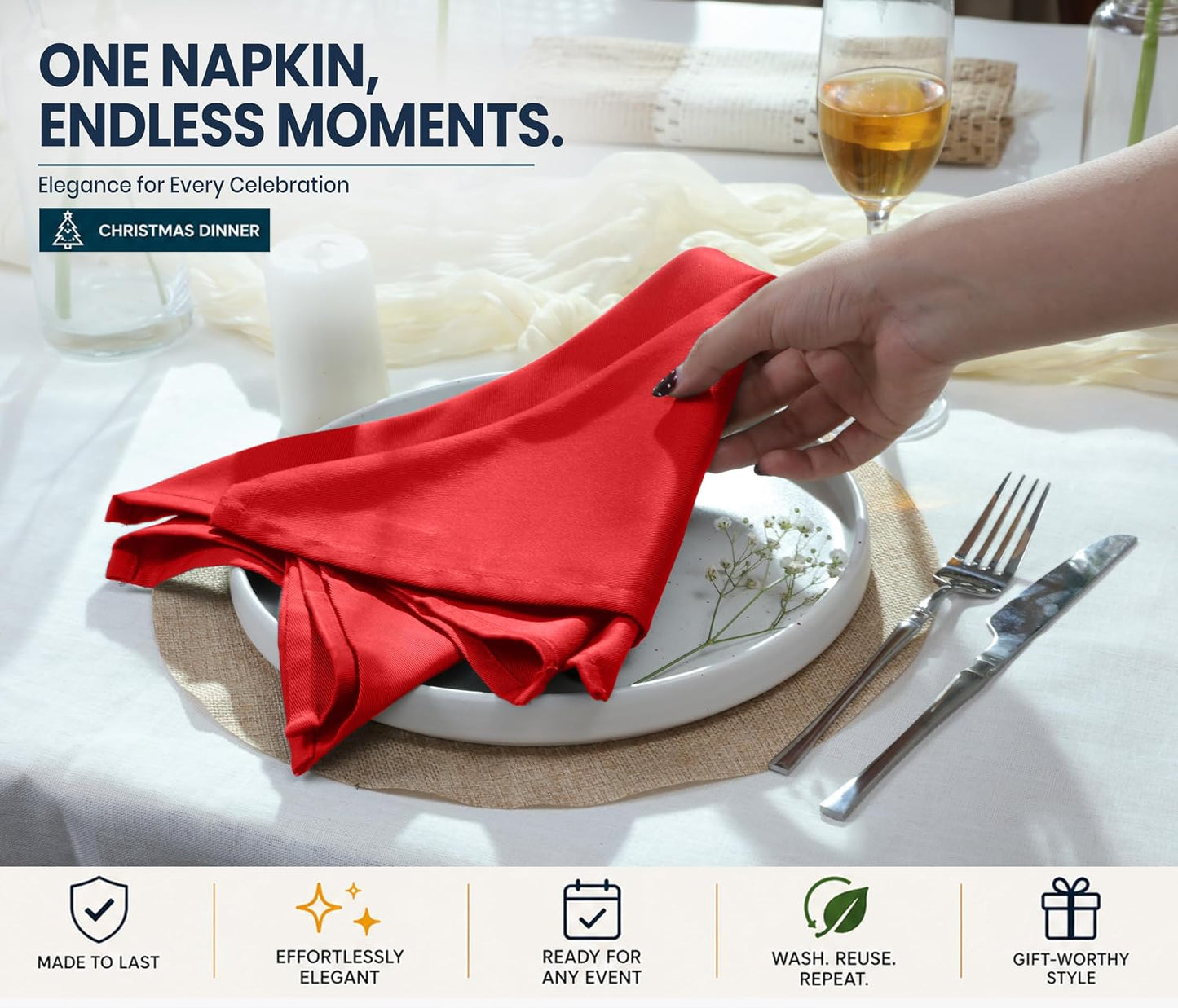 Ruvanti Cloth Napkins Set of 12, Cotton Enrich 18”x18” - Multi Color | Washable, Soft, Durable & Absorbent Everyday