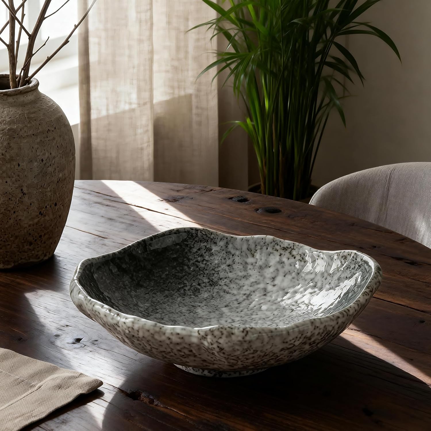 Irregular Moss Glazed Ceramic Catchall Bowl for Keys and Wallet / Green