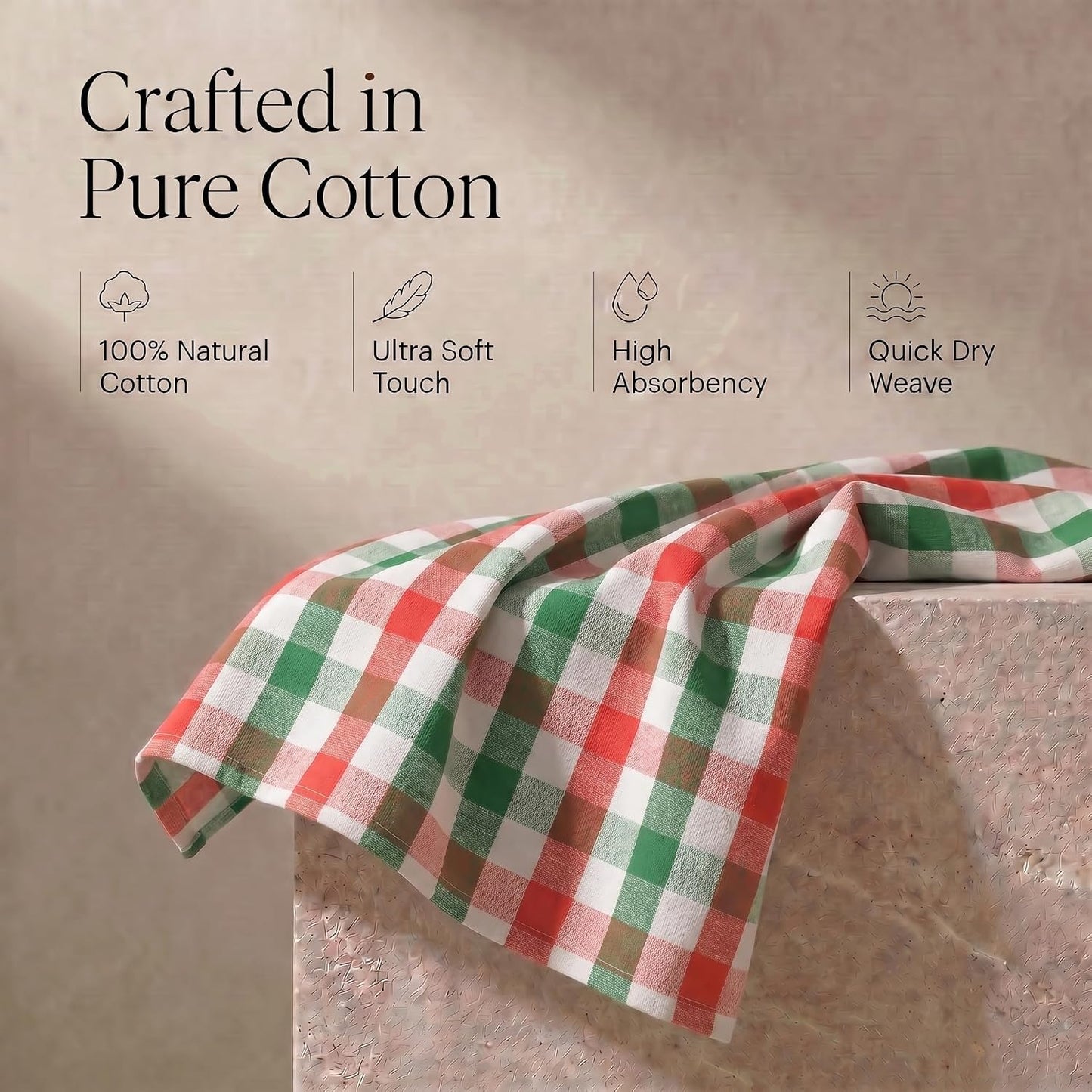 Urban Villa Kitchen Towels Cotton Dish Towels 20”x30” (Set of 6)Red/Grn/Wht