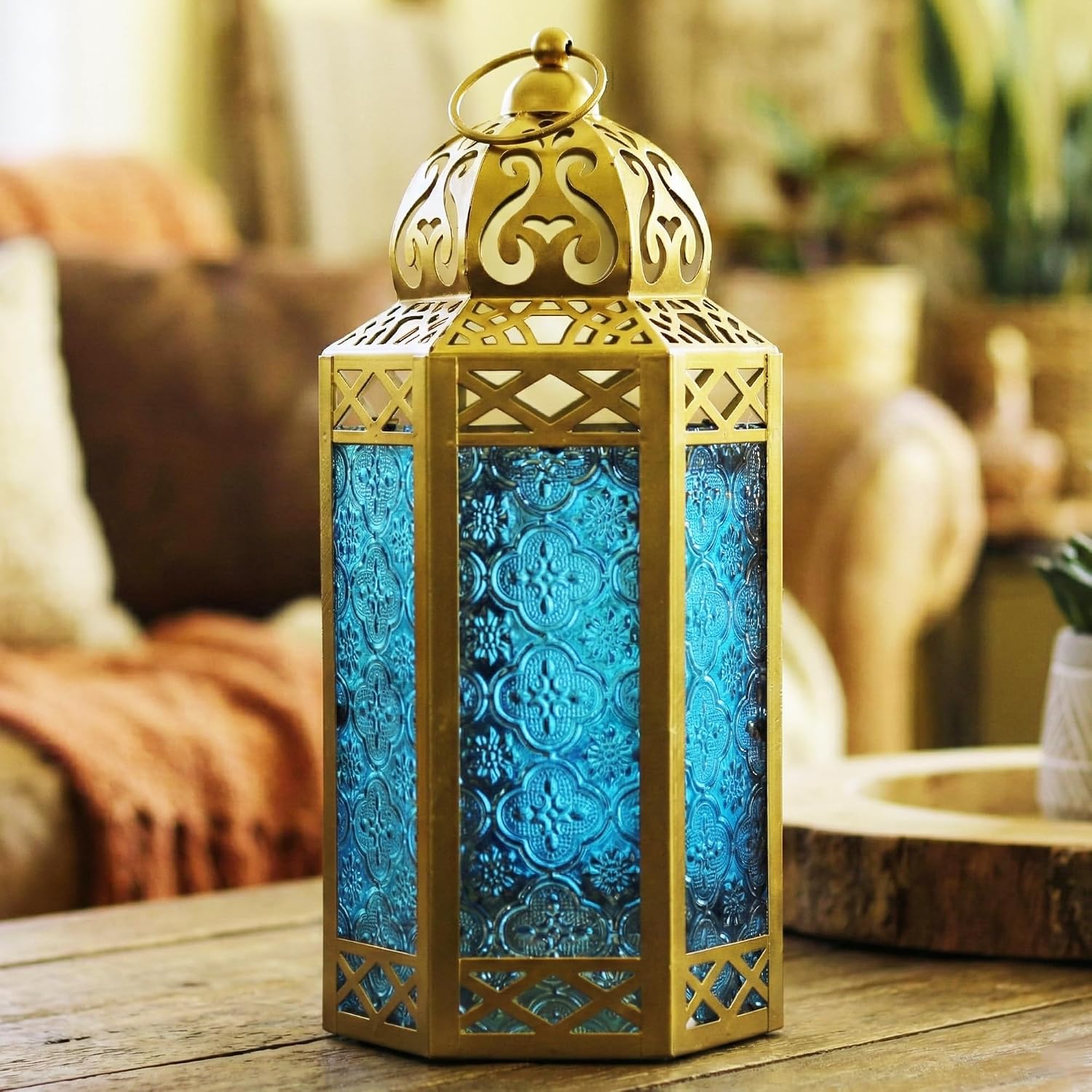 VELA LANTERNS 6-Pack Gold Metal Moroccan Decorative Candle Lantern Holder for Hanging or Table Centerpieces, Exotic
