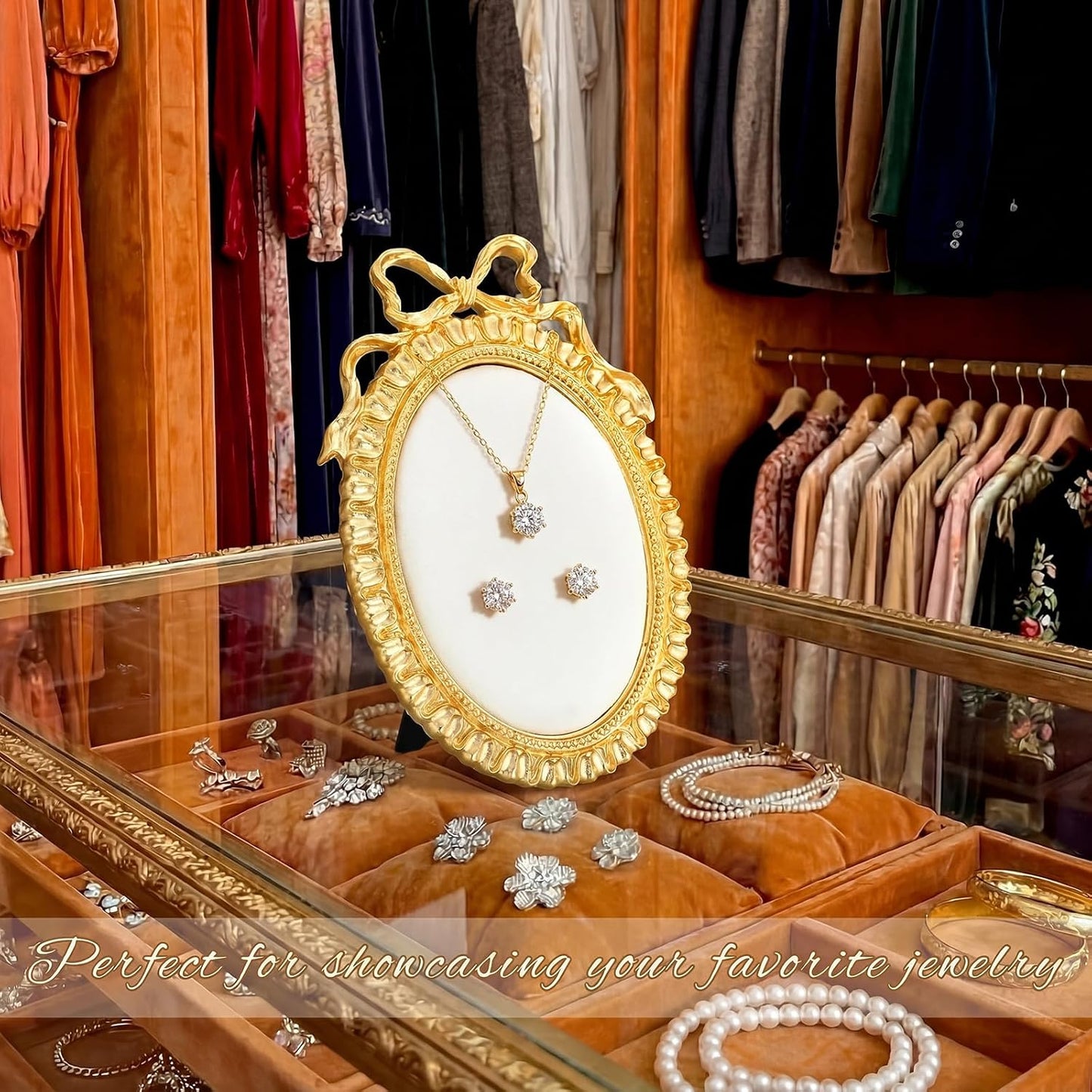 Vintage Jewelry Holder '' Gold Jewelry Display Stand / White / 5.3 x 7.9