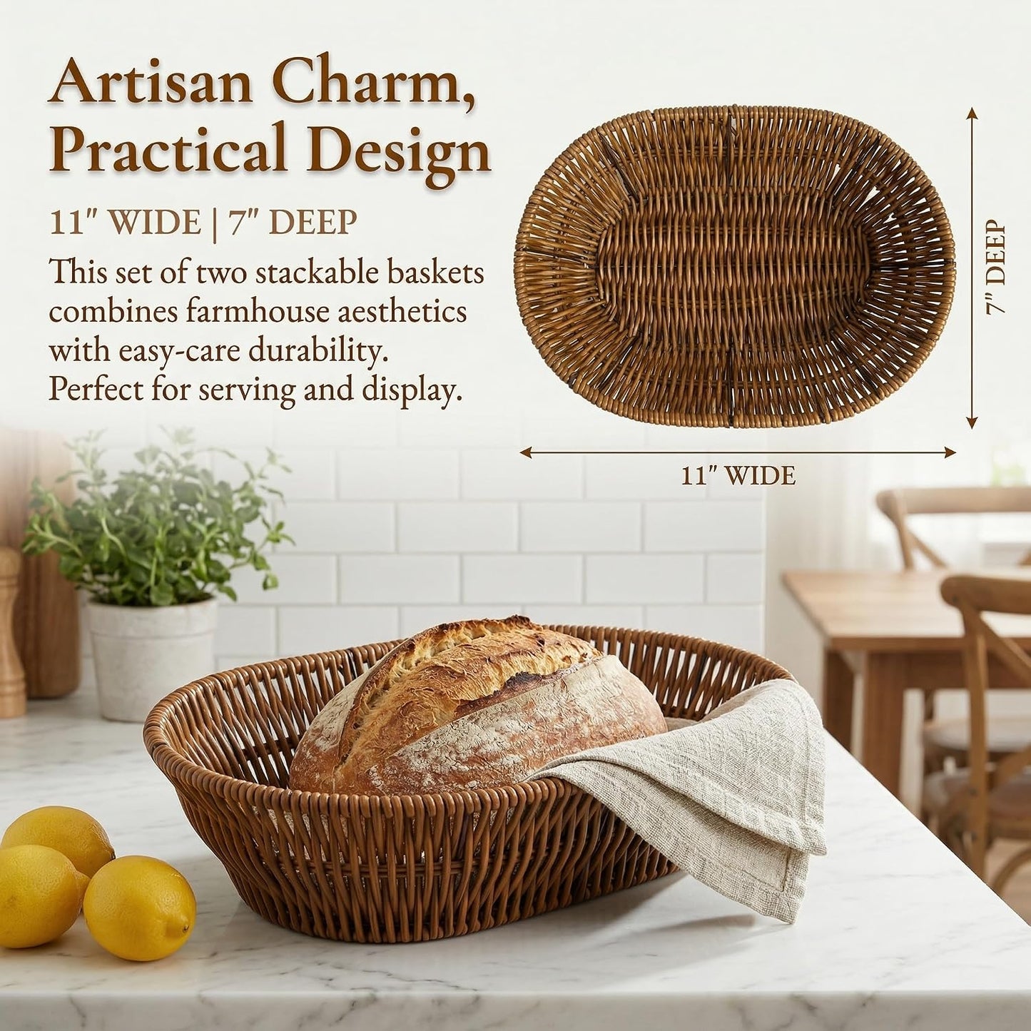 Wicker Bread Baskets / 11 Inch / Set of 2