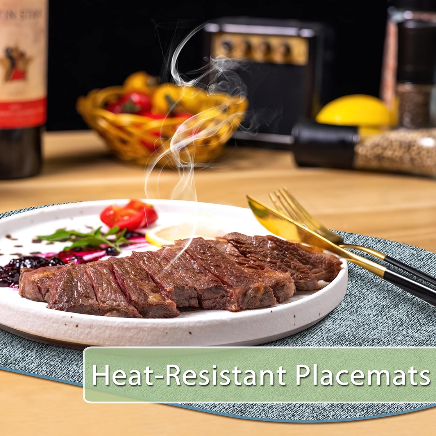 Placemats for Dining Table Set of 8 Non-Slip, Heat Resistant Oval Leather Placemat Double Layer, Waterproof Table Mats