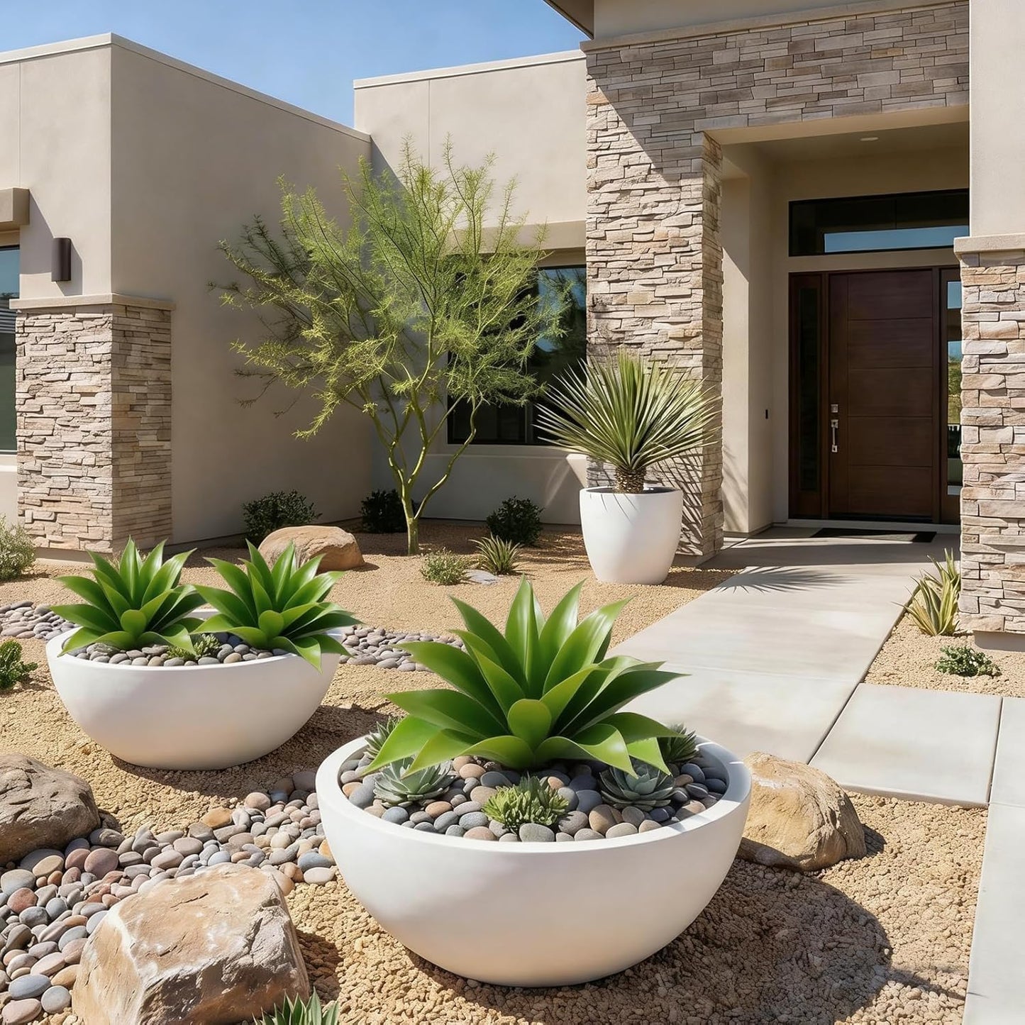 Agave Plant Artificial Outdoor / 14" Green / 14 Inch / Set of 2