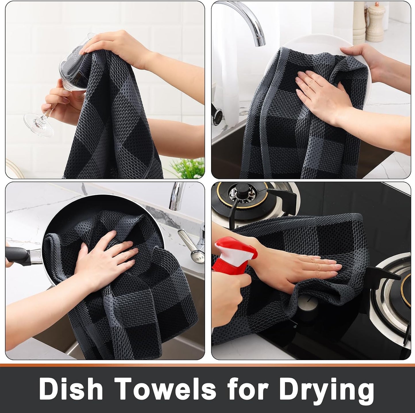 Mordimy 100% Cotton Waffle Weave Kitchen Towels, 20 x 28 Inches, Super Soft and Absorbent Buffalo Check Large Dish