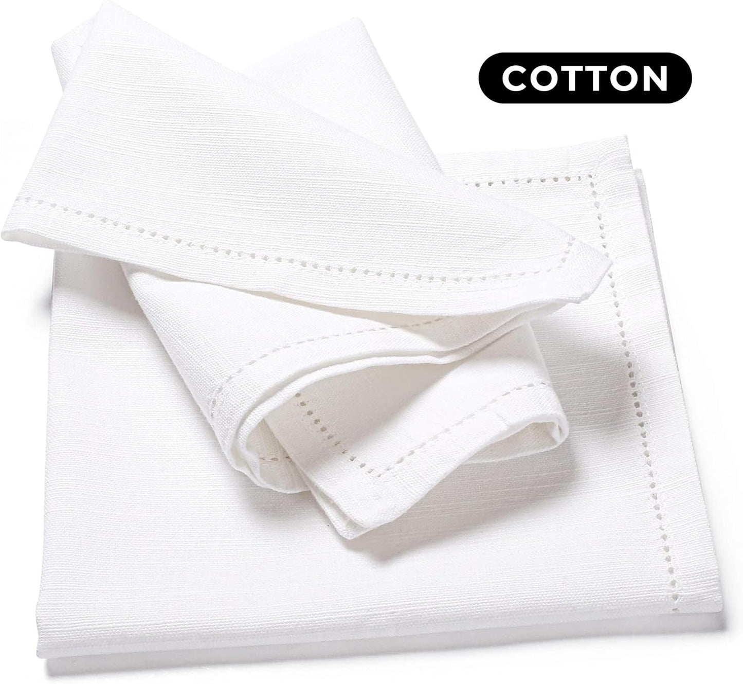 Bedding Craft Cotton Cloth Dinner Napkins, White, 16x16, 12-Pack | 100% cotton, machine washable, wrinkle-resistant
