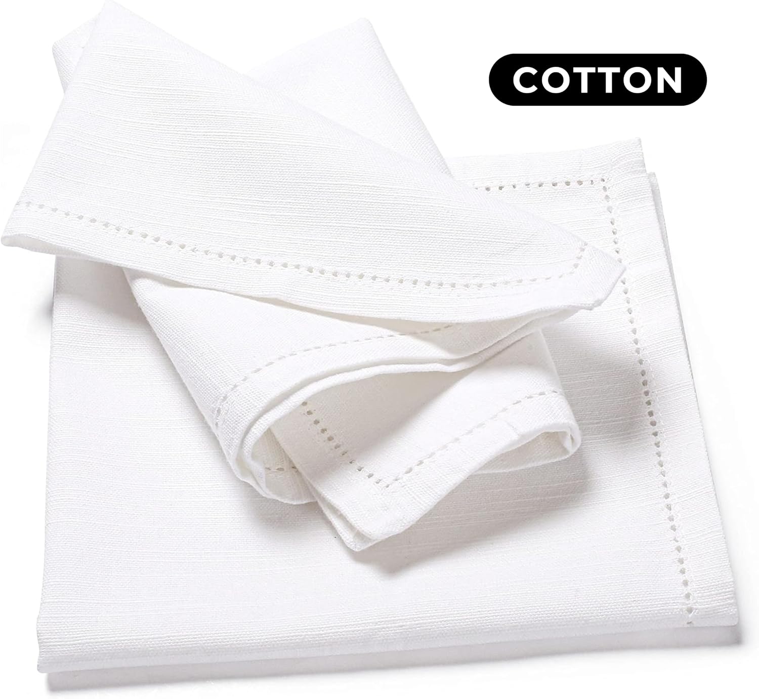 Bedding Craft Cotton Cloth Dinner Napkins, White, 16x16, 12-Pack | 100% cotton, machine washable, wrinkle-resistant