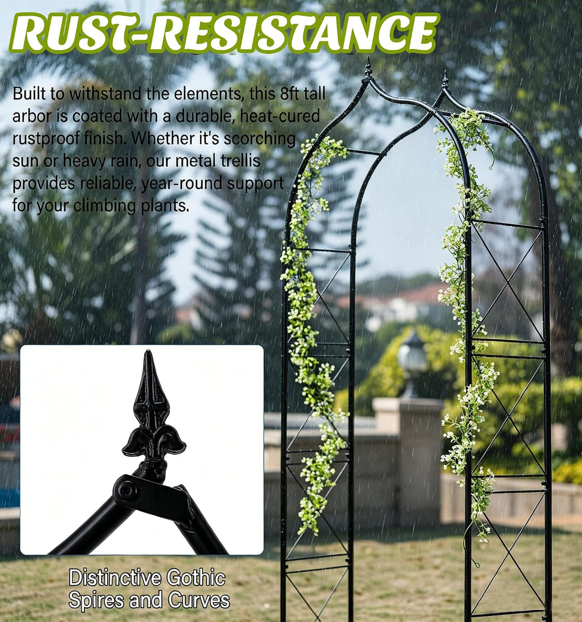 Metal Garden Arbors 8Ft Thickened Arch Trellis for Climbing Plants | Outdoor Arbor Rustproof Metal Frame Trellises