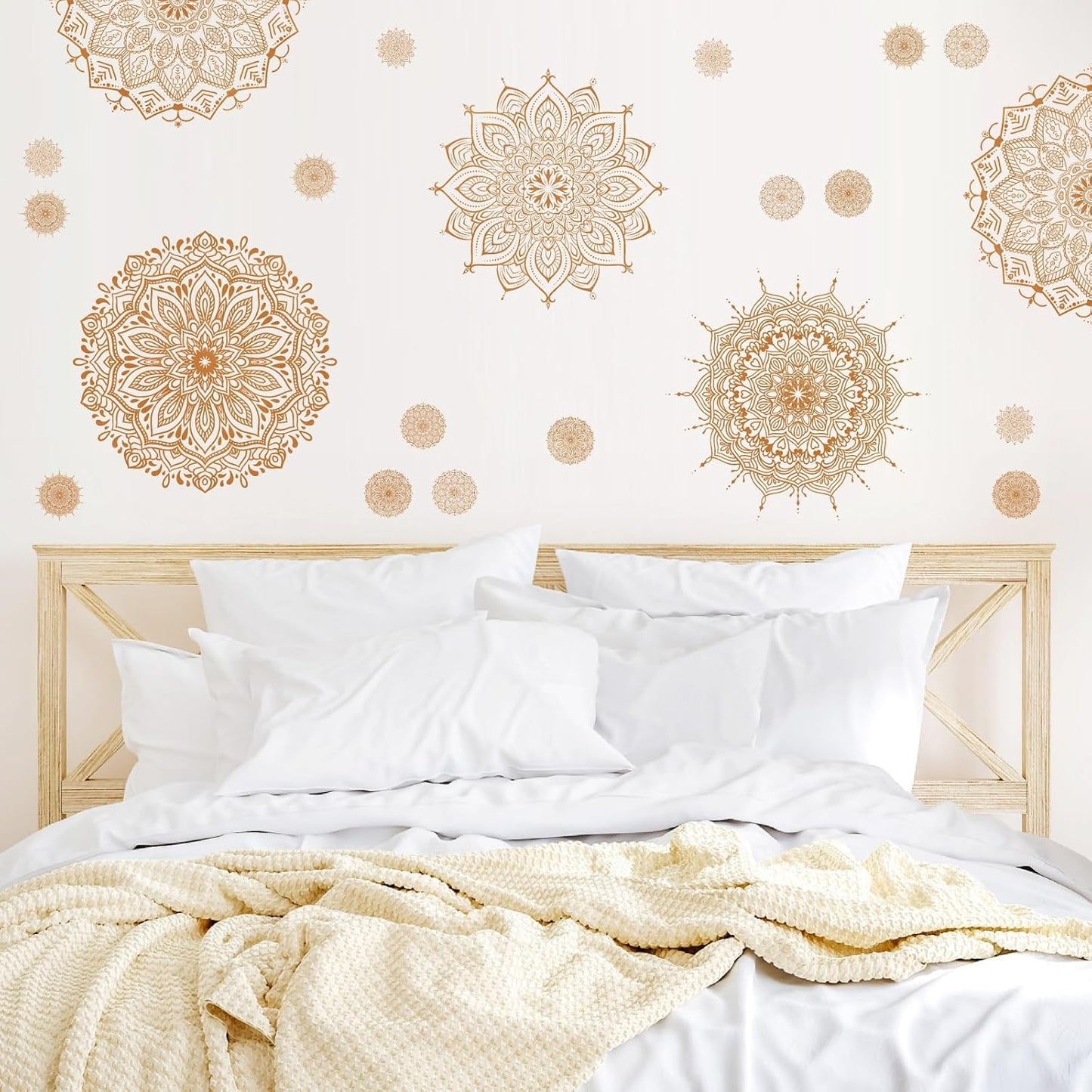 s Mandala Wall Decals Lotus Flower Yoga & Heart Chakra Stickers Boho Lotus Decor & Headboard / Brown