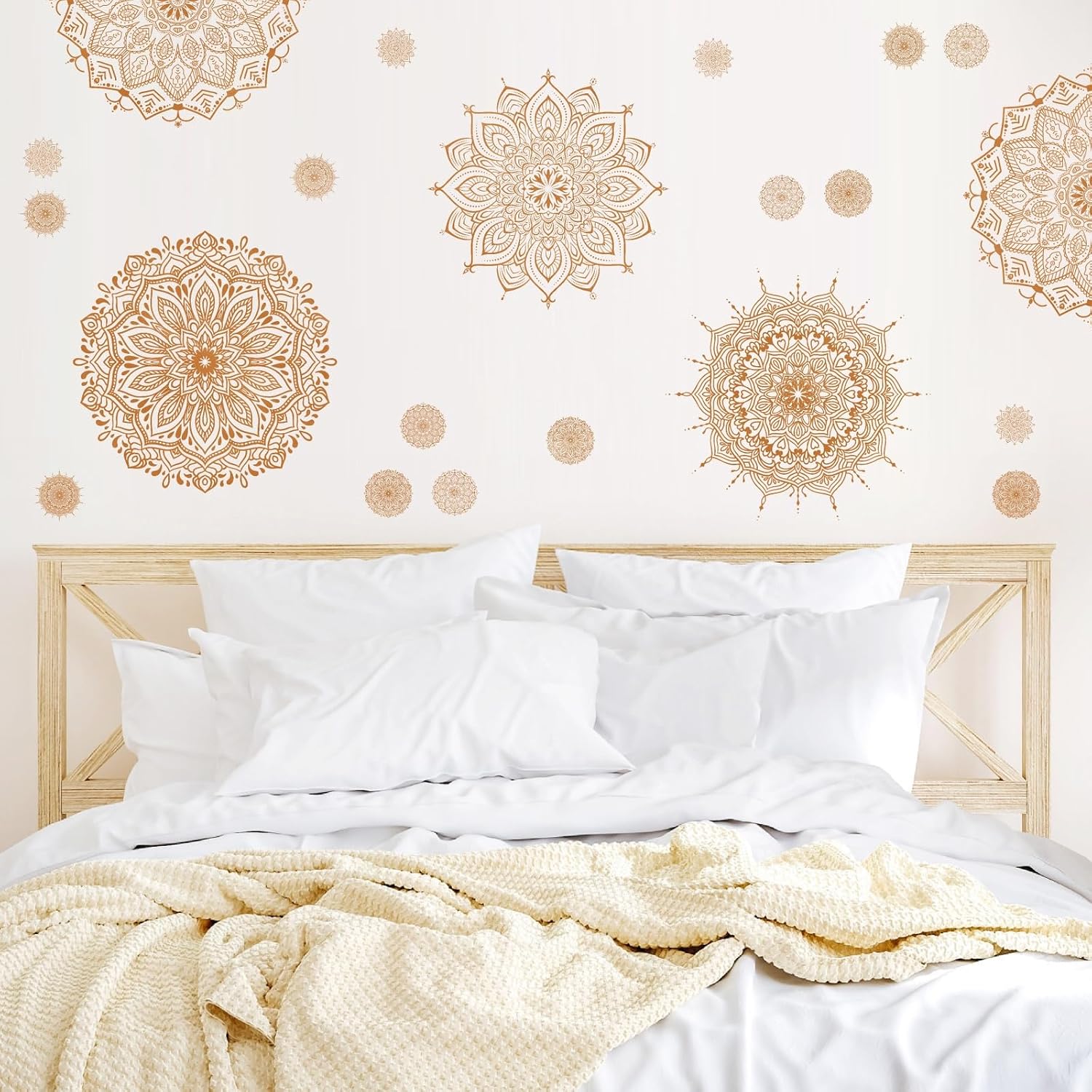 s Mandala Wall Decals Lotus Flower Yoga & Heart Chakra Stickers Boho Lotus Decor & Headboard / Brown