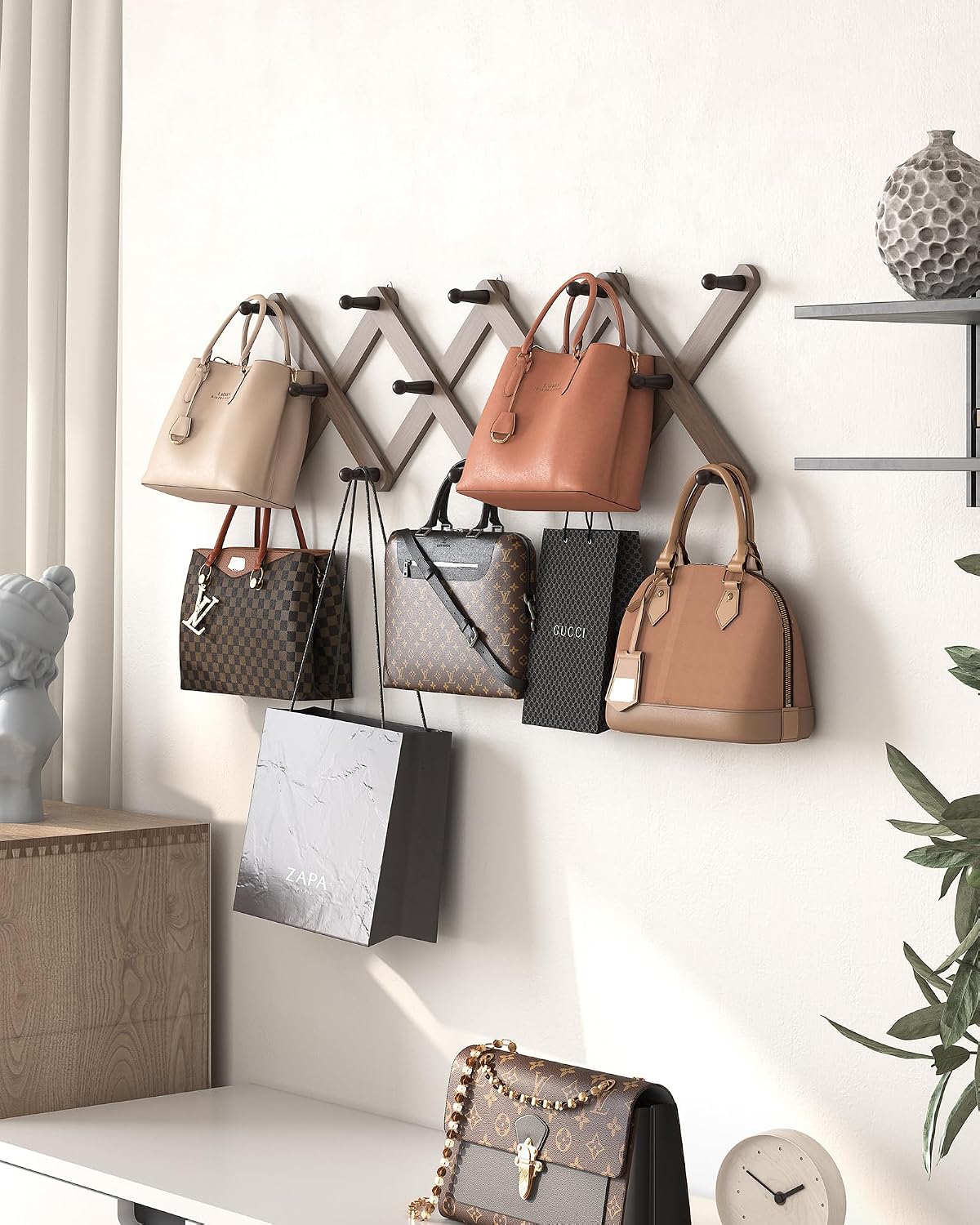 Expanding Hat Rack / Walnut Color / 14 Pegs