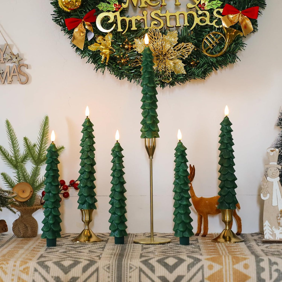 Lezonic 6Pcs Flameless Christmas Tree Candles with Remote Timer, LED Taper Candles Battery Operated Flickering Flame