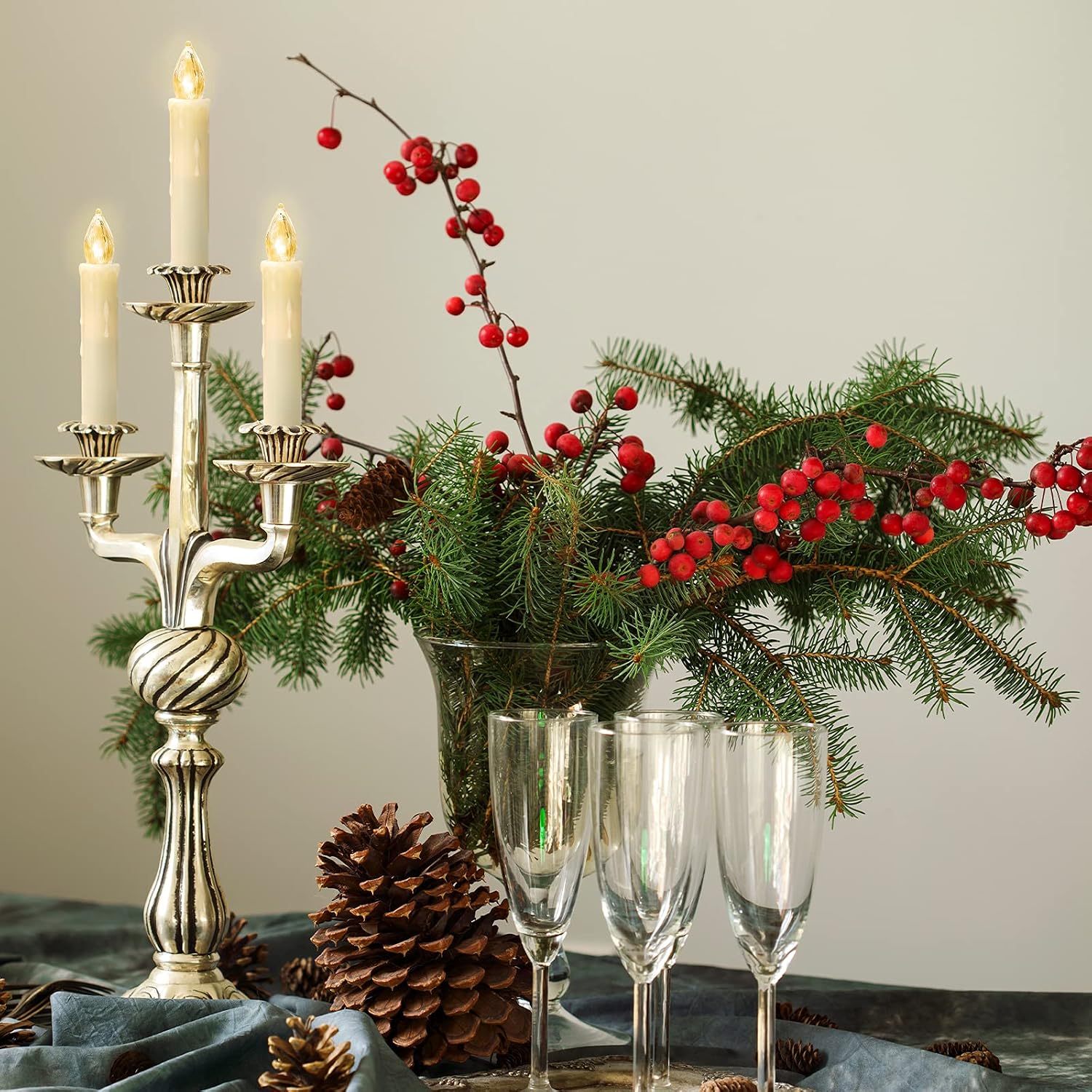 Daord Flickering Flameless Window Candle LED Christmas Tree Candle Lights Warm White Battery Operated Electric Taper