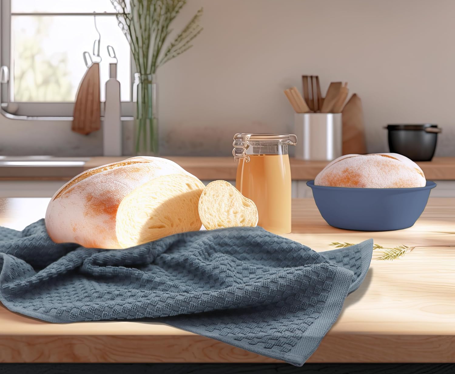 COTTON CRAFT Amazing Kitchen Towel - 12 Pack 100% Cotton Waffle Terry Towel | Blue - 16x28 inch Euro Café Waffle Weave