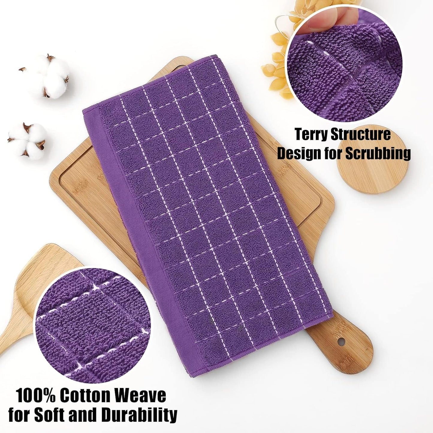 Homaxy 100% Cotton Terry Kitchen Dish Cloths, 12 Pack, Purple | Ultra Soft and Absorbent Dish Towels for Kitchen