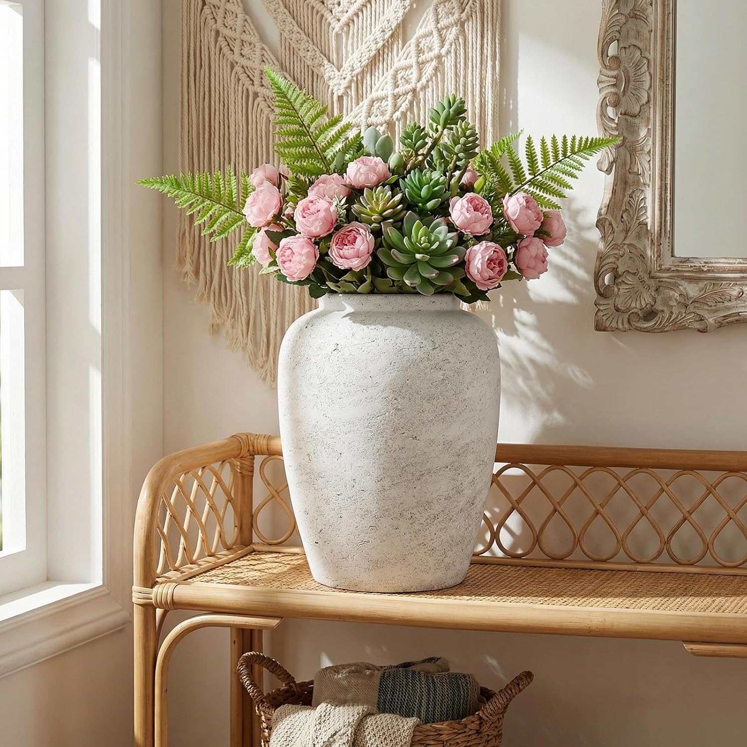 11.62" Round Ceramic Vase / 11.62 In-rustic-pale / White
