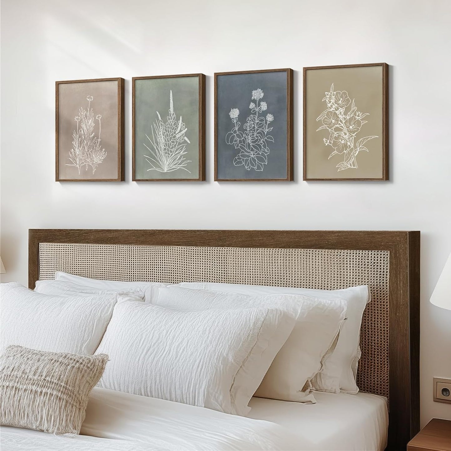 Framed Boho Botanical Wall Art / 12" W x 16" H x / Simple - Walnut Framed / Set of 4