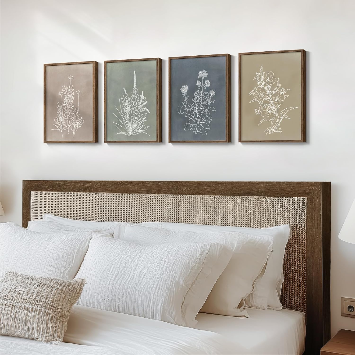 Framed Boho Botanical Wall Art / 12" W x 16" H x / Simple - Walnut Framed / Set of 4