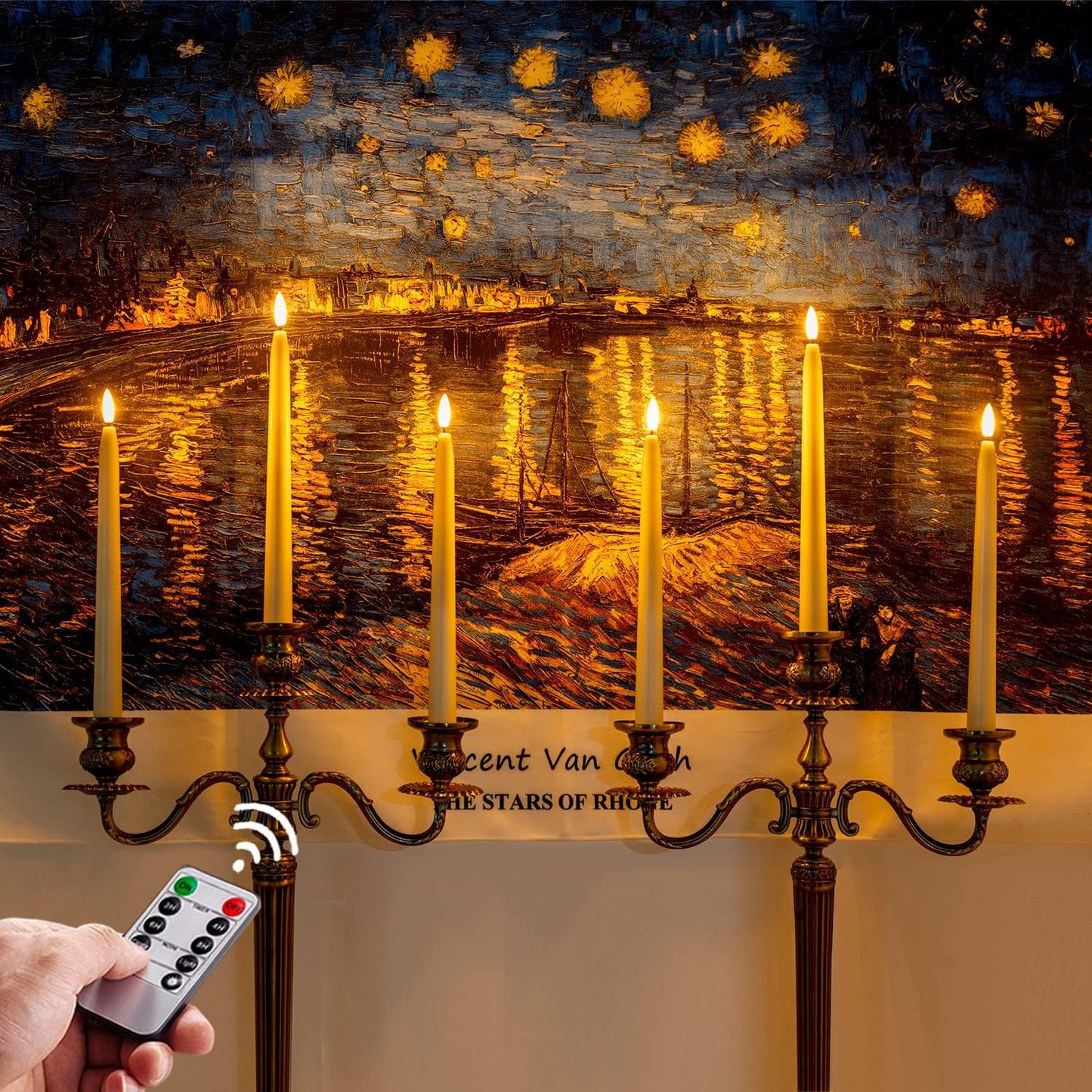 Homemory 11 inches Waxy Flameless Taper Candles with Remote Timer Dimmer, 6 Pcs Battery Operated Taper Candles with