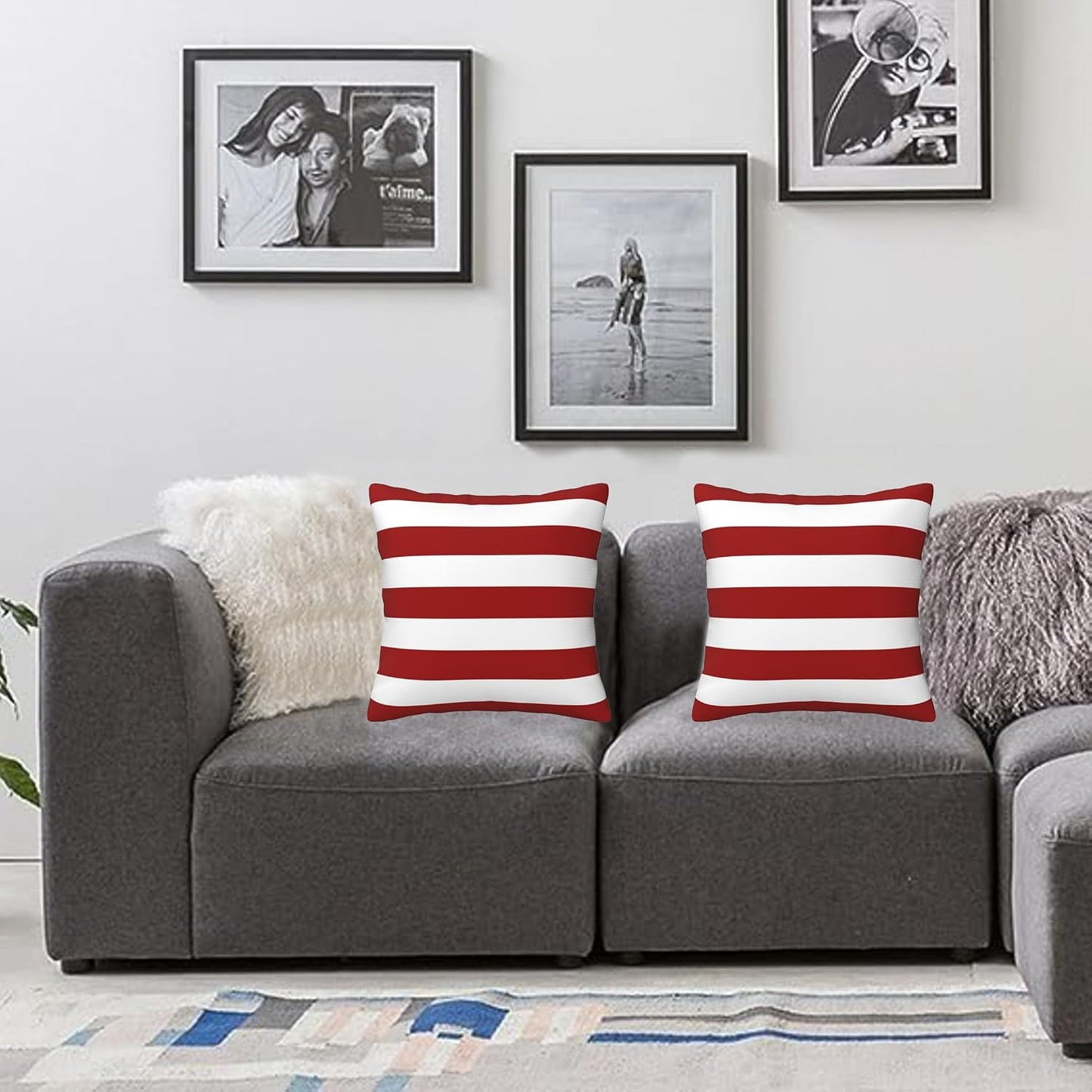 Throw Pillow Cover in Cushion Modern Farmhouse Pillow / Red and White Stripes / 18 x 18 / Set of 2
